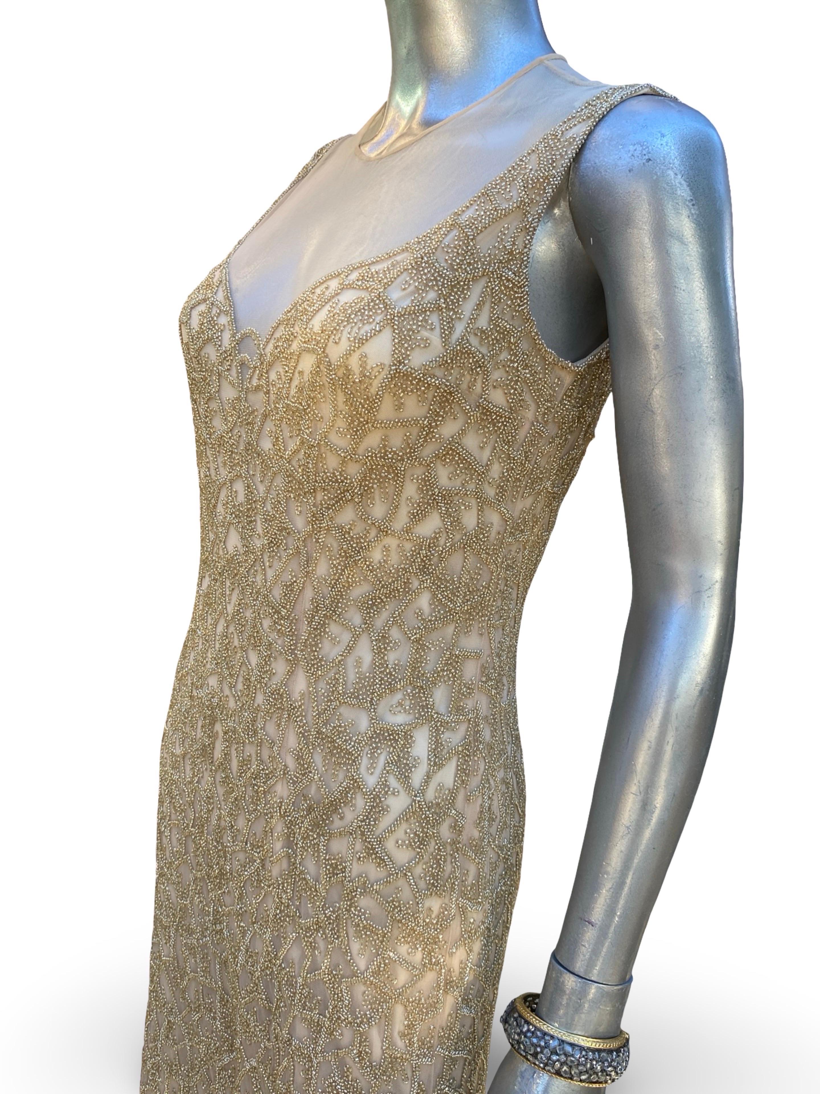 Joanna Mastroianni CHIC! Gold Perlen über Nackt Cocktailkleid SFA Größe 6 NWT im Angebot 5