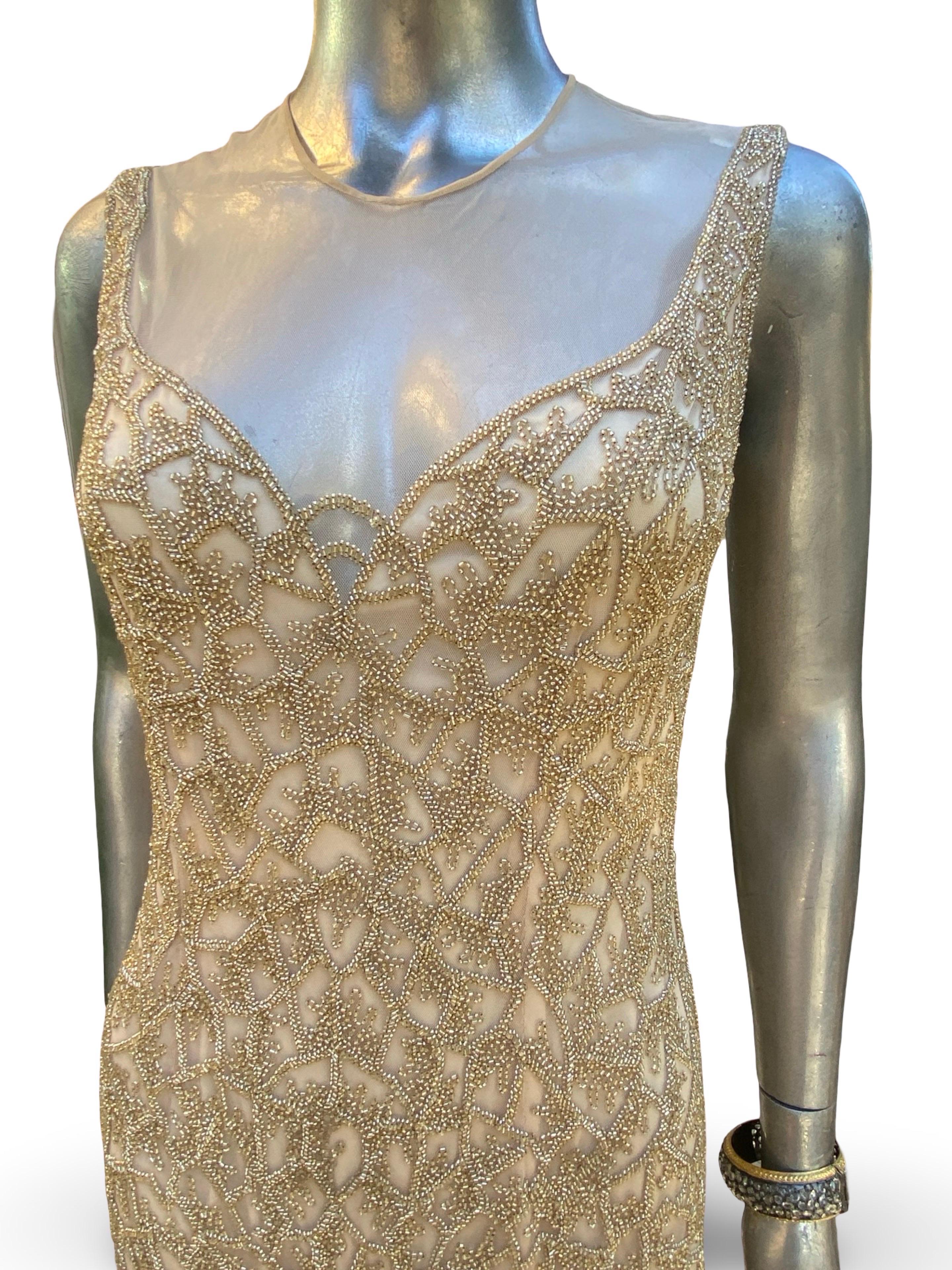 Joanna Mastroianni CHIC! Gold Perlen über Nackt Cocktailkleid SFA Größe 6 NWT im Angebot 6