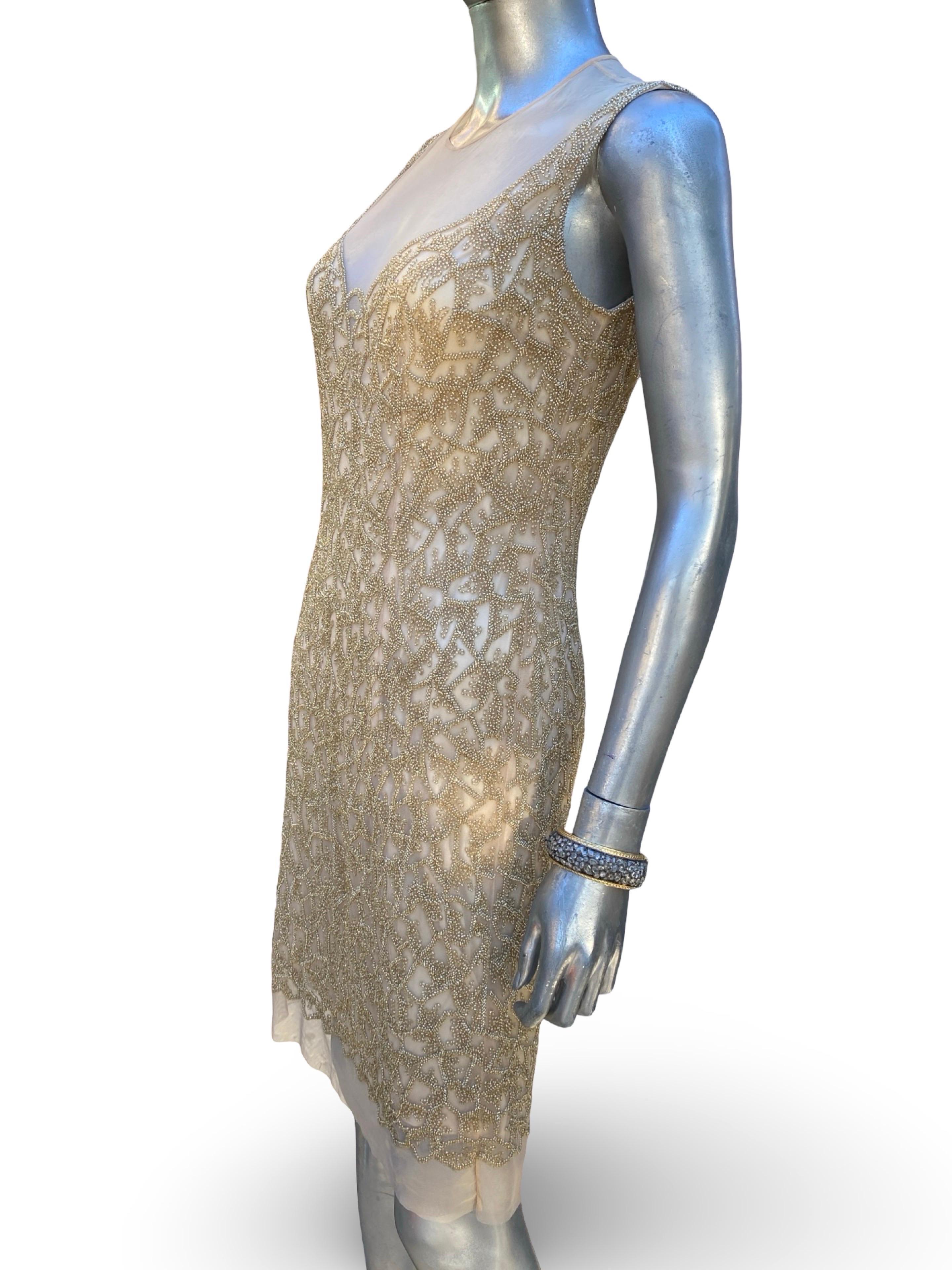 Joanna Mastroianni CHIC! Gold Perlen über Nackt Cocktailkleid SFA Größe 6 NWT im Angebot 8