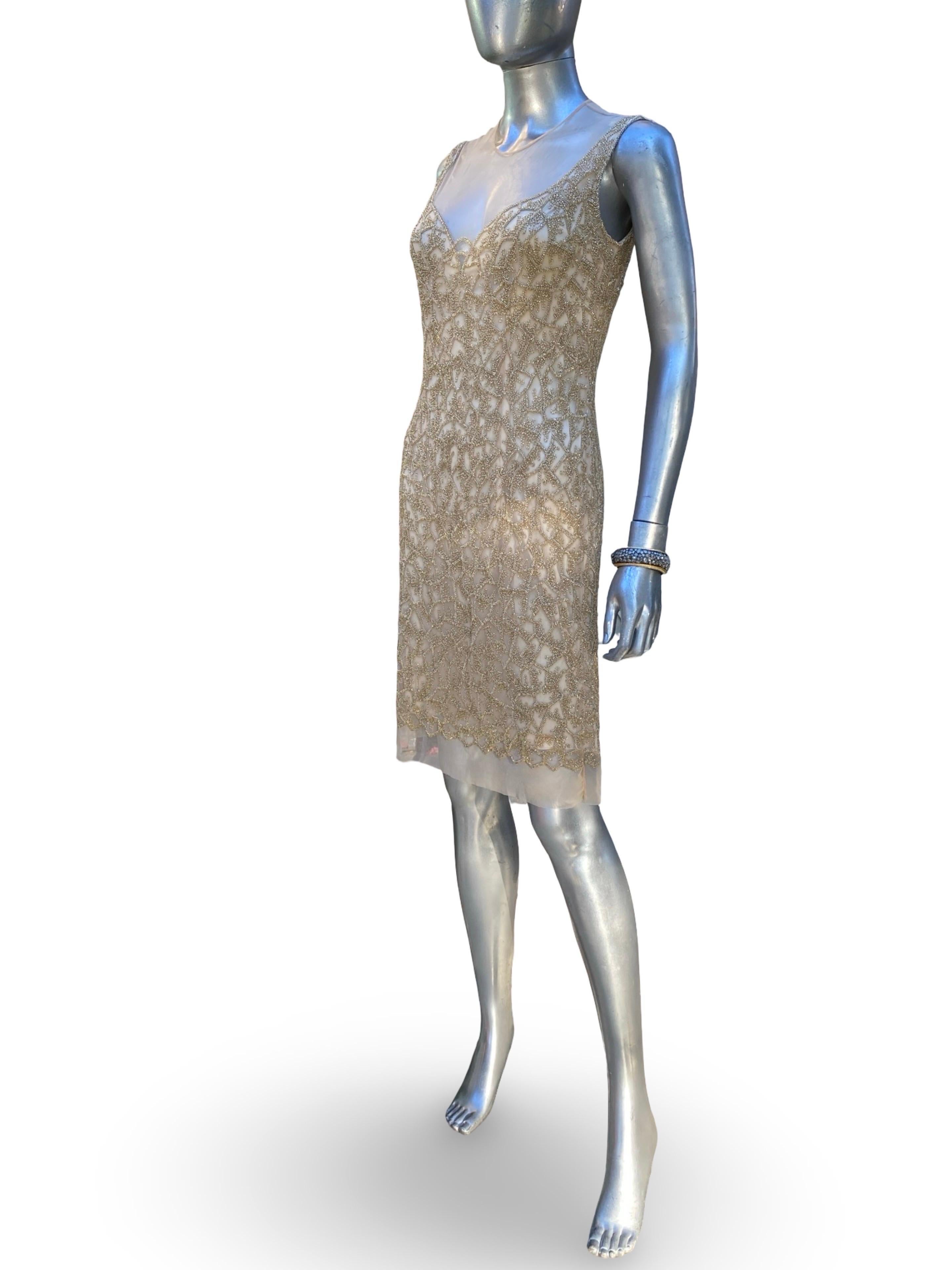 Joanna Mastroianni CHIC! Gold Perlen über Nackt Cocktailkleid SFA Größe 6 NWT im Angebot 1