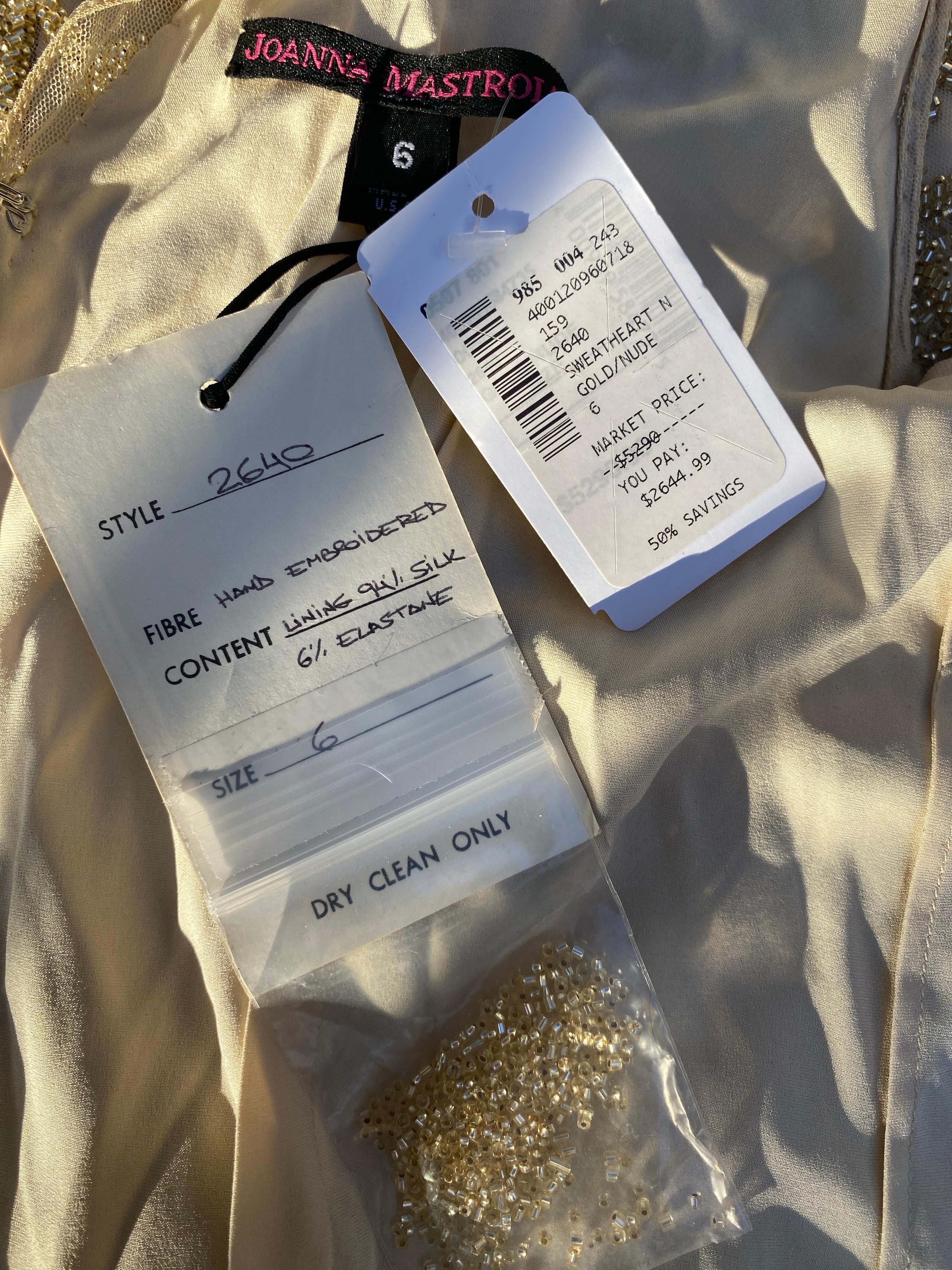 Joanna Mastroianni CHIC! Gold Perlen über Nackt Cocktailkleid SFA Größe 6 NWT im Angebot 2