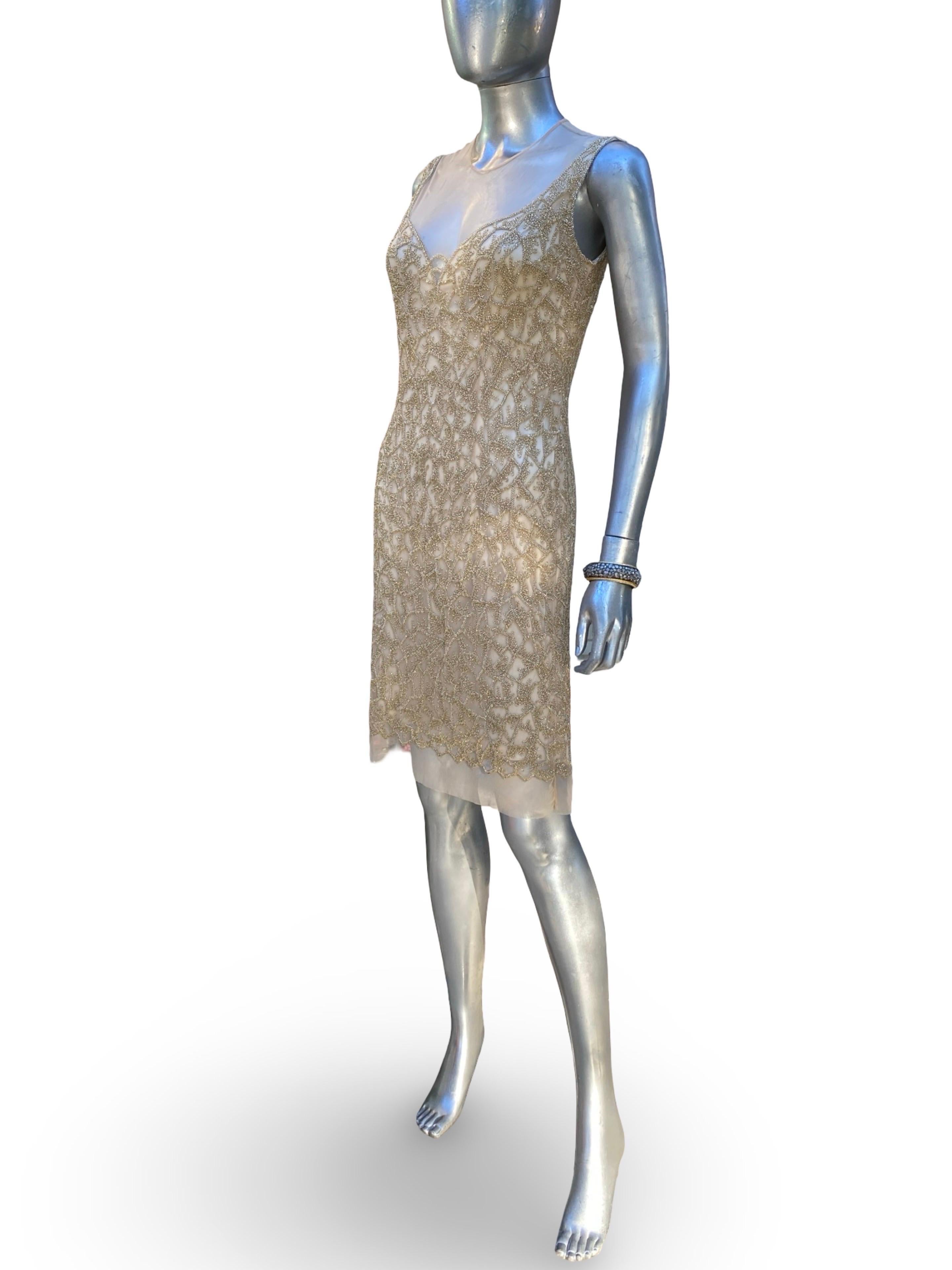 Joanna Mastroianni CHIC! Gold Perlen über Nackt Cocktailkleid SFA Größe 6 NWT im Angebot 3