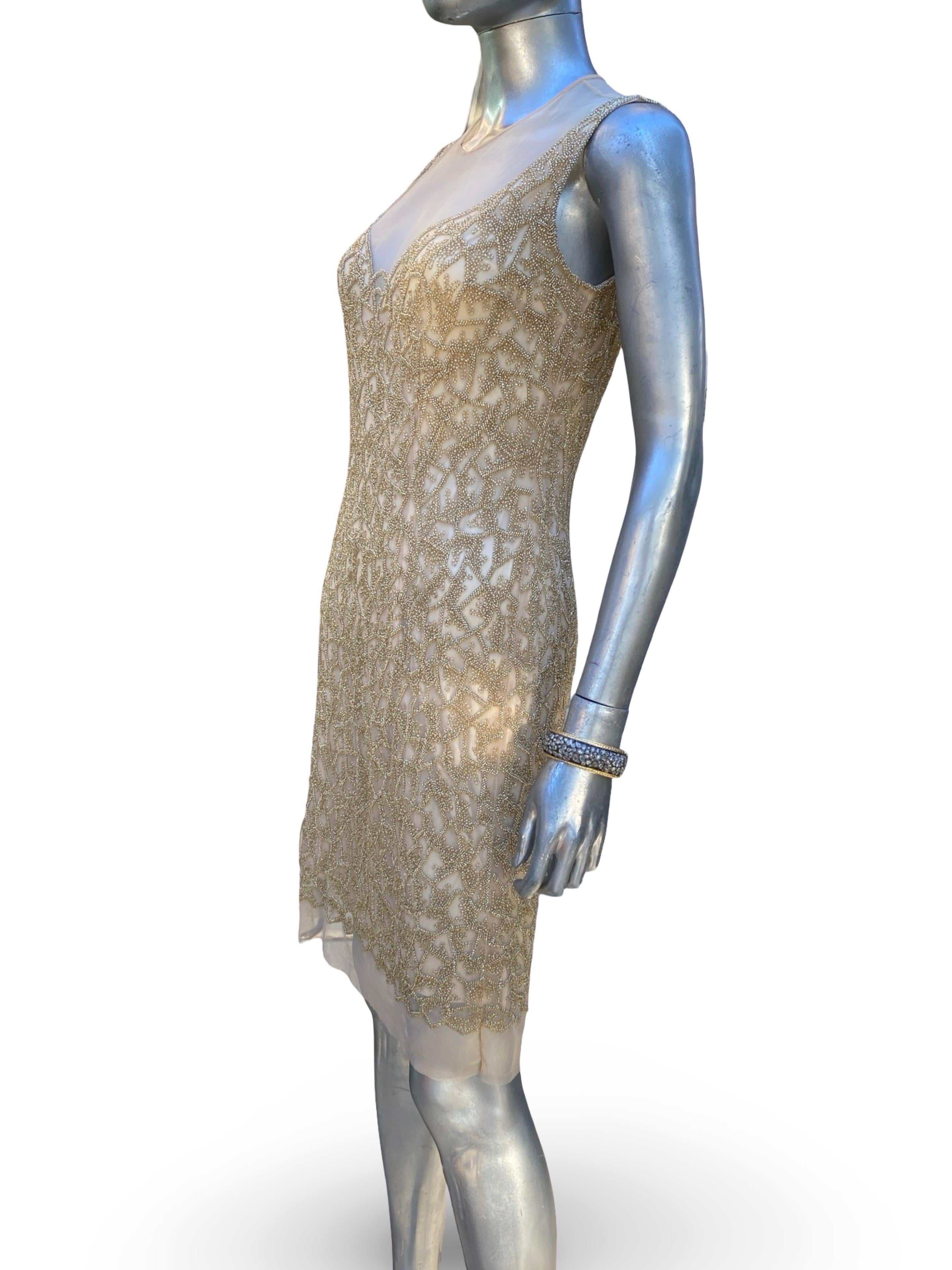 Joanna Mastroianni CHIC! Gold Perlen über Nackt Cocktailkleid SFA Größe 6 NWT im Angebot 4