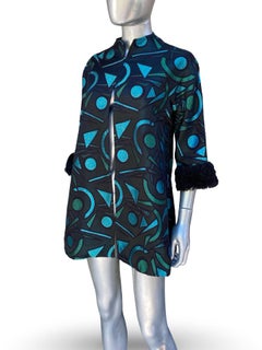 Colección Joanna Mastroianni Chaqueta de noche con estampado modernista Puños de tul Talla 4