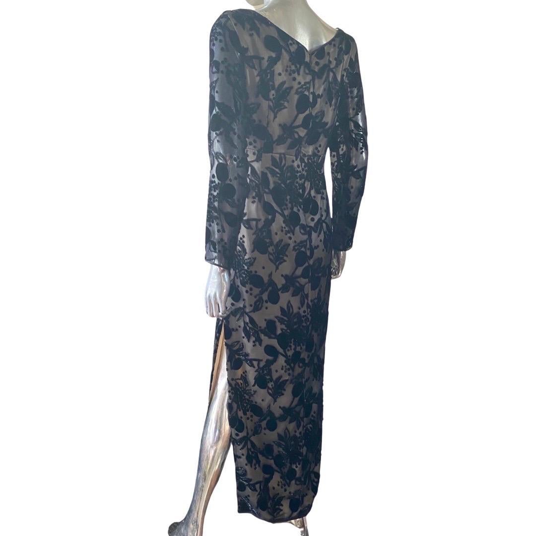 Joanna Mastroianni Sheer Illusion Velvet Metallic Evening Dress Size 8/10 For Sale 2