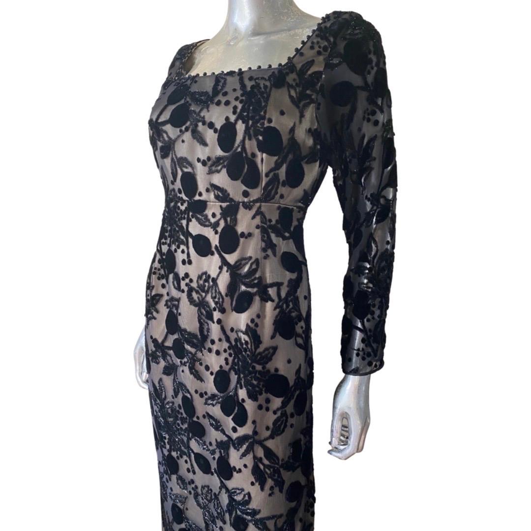 Women's Joanna Mastroianni Sheer Illusion Velvet Metallic Evening Dress Size 8/10 For Sale