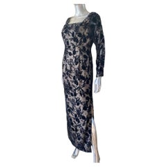 Joanna Mastroianni Sheer Illusion Velvet Metallic Evening Dress Size 8/10