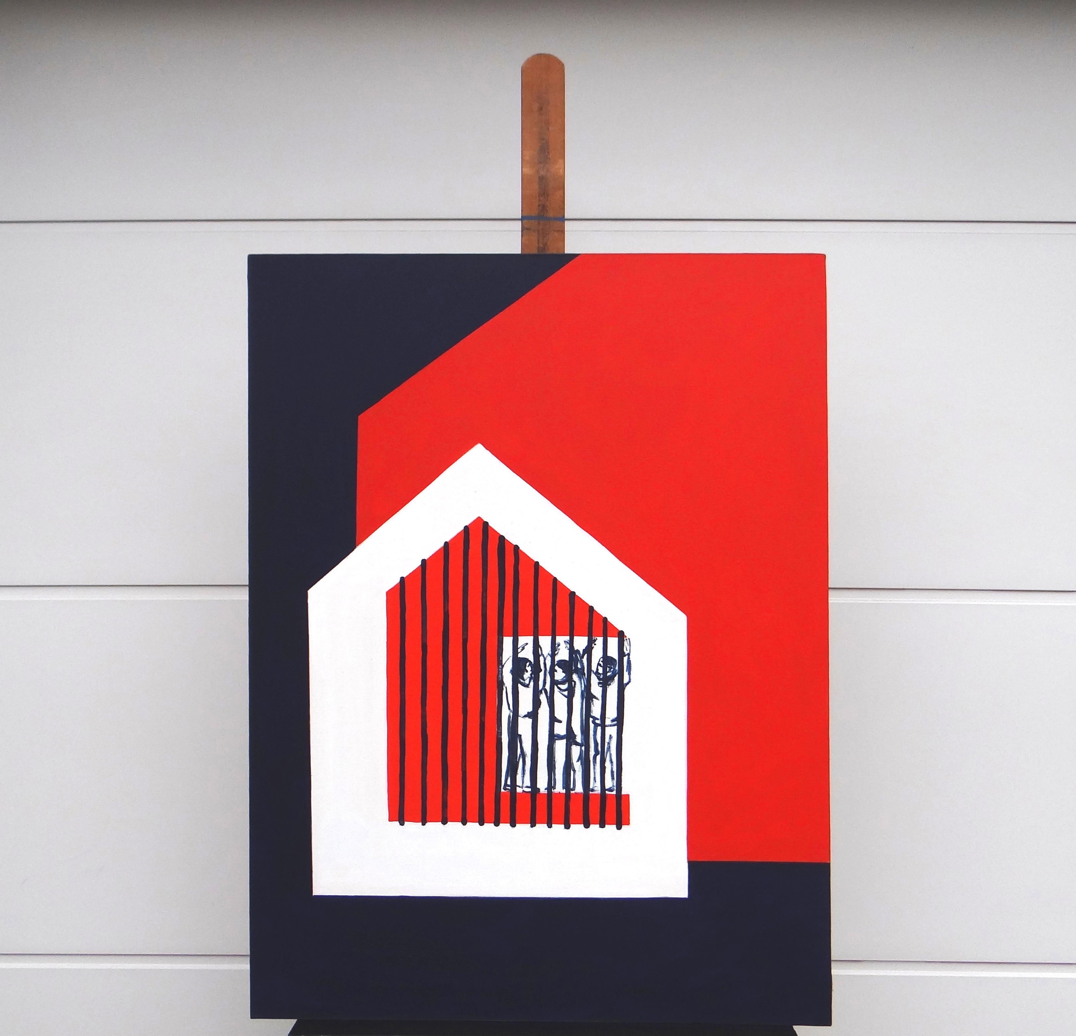 Un gigante rosso - Espressivo, simbolico e contemporaneo.  Olio minimalista  Pittura - Painting Contemporaneo di Joanna Mrozowska