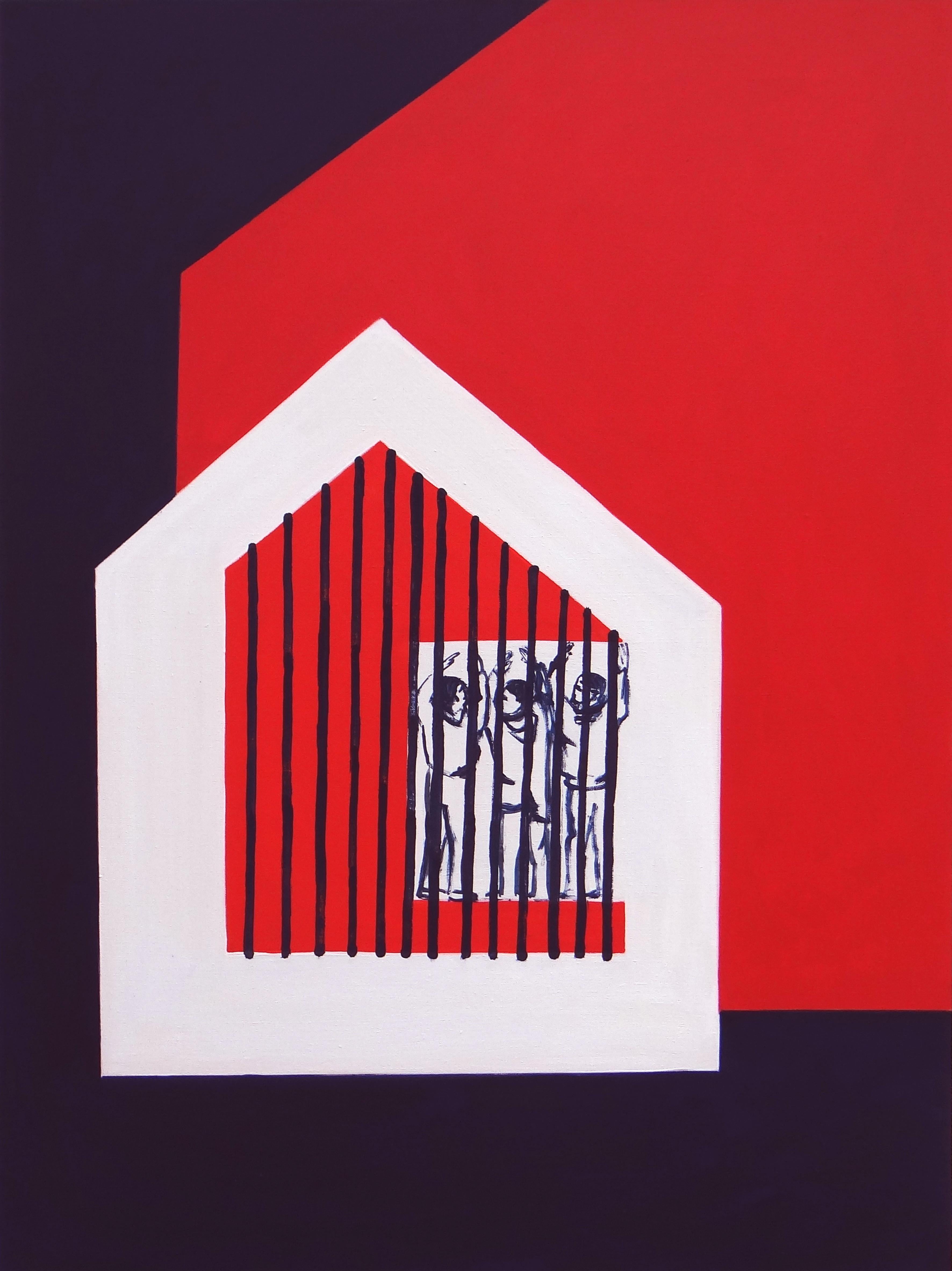 Un gigante rosso - Espressivo, simbolico e contemporaneo.  Olio minimalista  Pittura in vendita 1