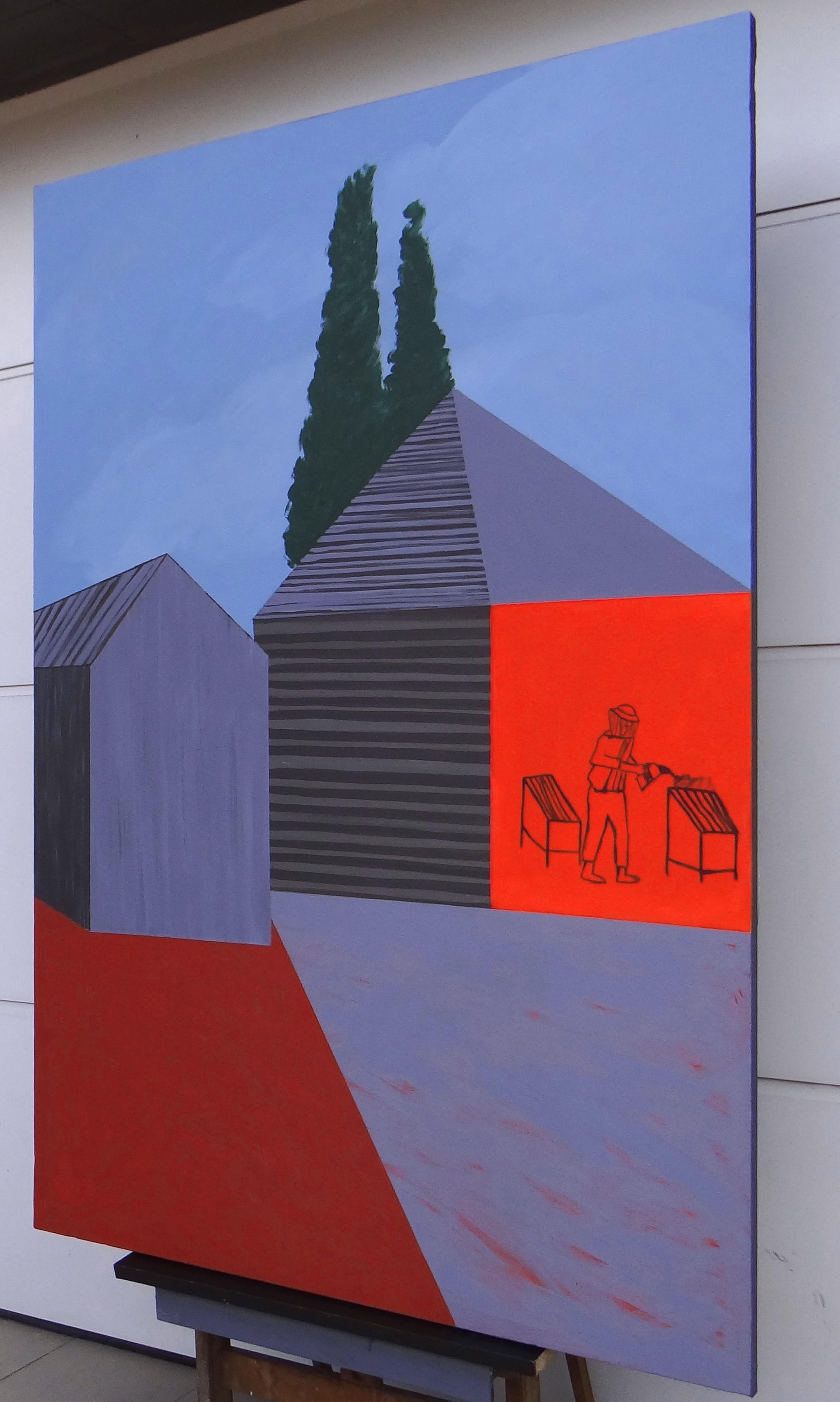 Apiculteur - Peinture contemporaine expressive, symbolique et minimaliste - Contemporain Painting par Joanna Mrozowska