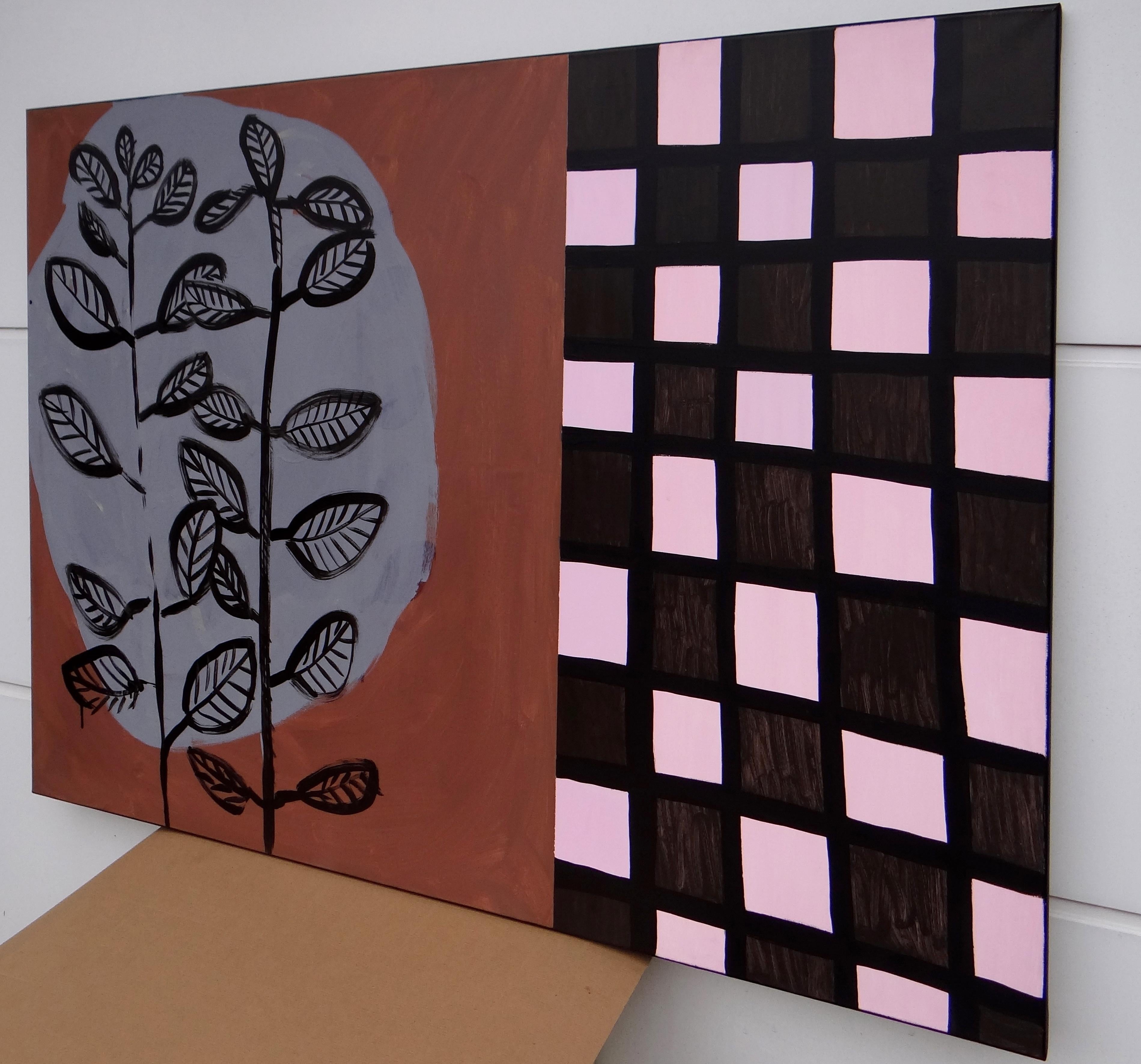 Cespuglio e scacchiera - Pittura contemporanea espressiva, simbolica e minimalista - Painting di Joanna Mrozowska