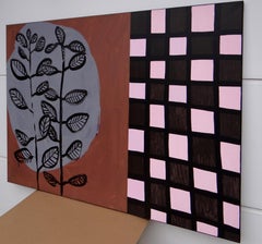 Arbusto y tablero de ajedrez - Pintura contemporánea expresiva, simbólica y minimalista