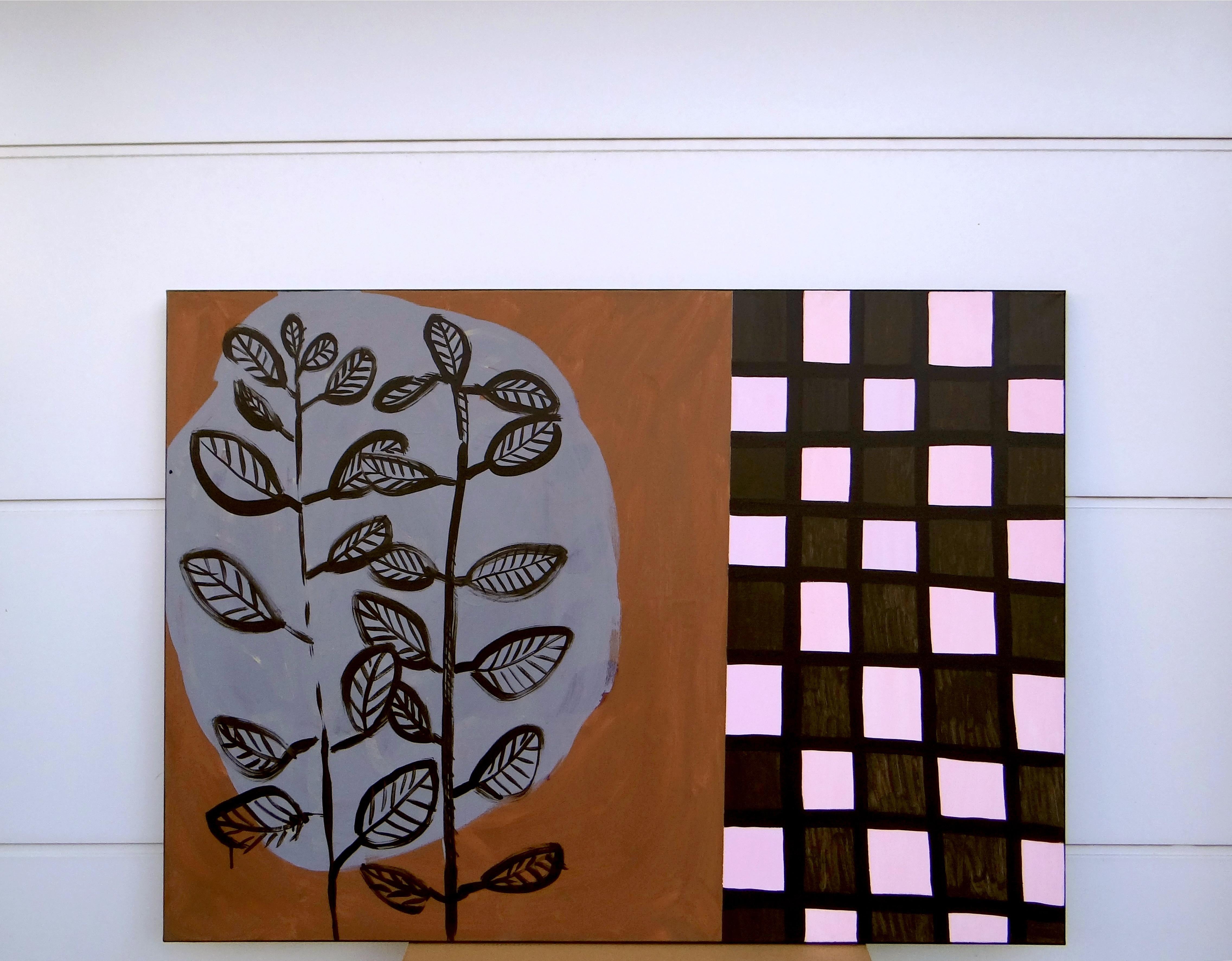 Bush And Chessboard - Contemporary Expressive Symbolic and Minimalistic Painting For Sale 1