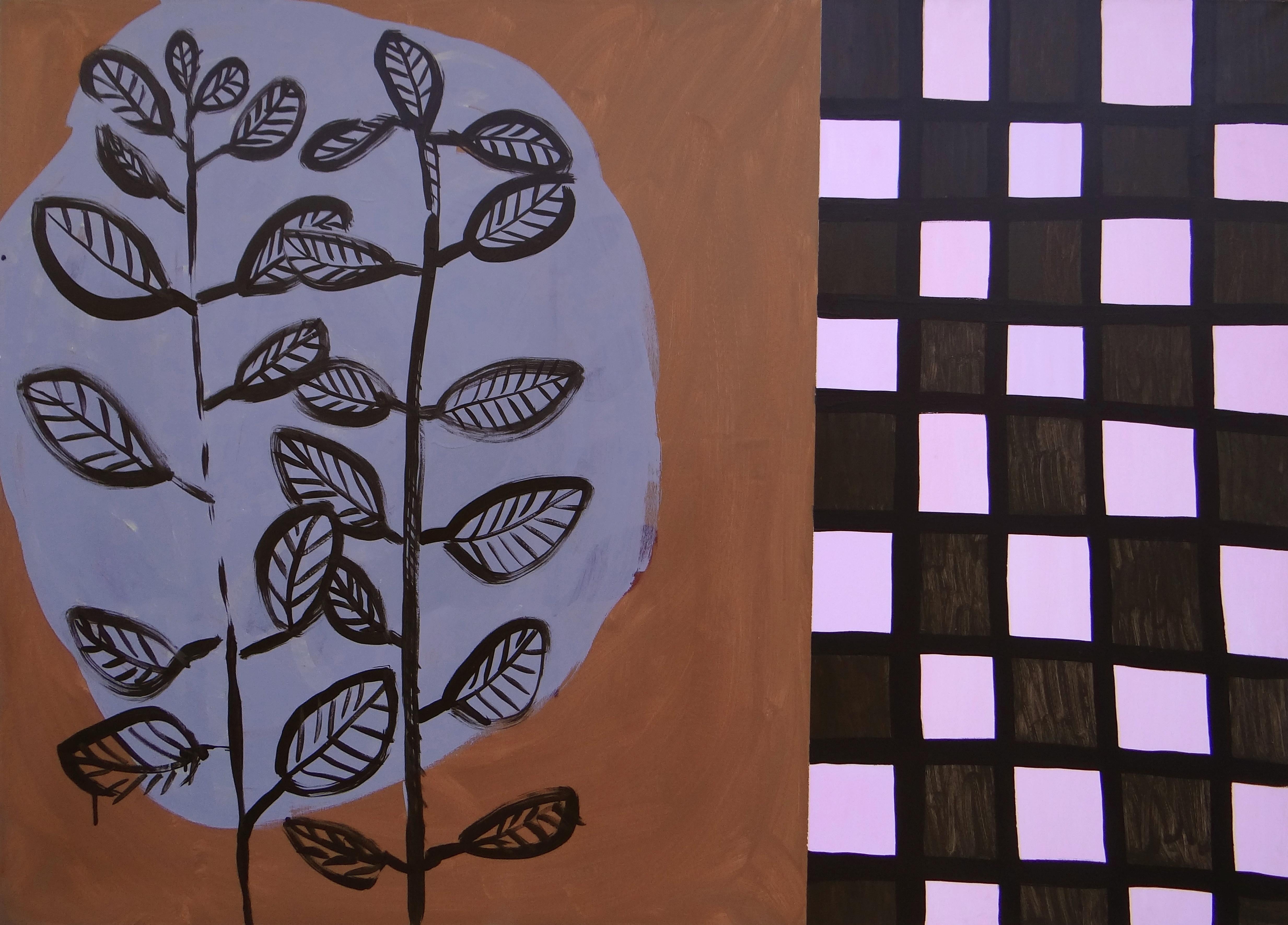 Bush And Chessboard - Contemporary Expressive Symbolic and Minimalistic Painting For Sale 3