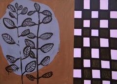 Bush And Chessboard - Contemporary Expressive Symbolic and Minimalistic Painting