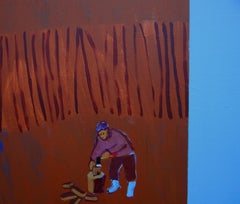 Chopping Wood - Contemporary Expressive, Symbolic and  Minimalistic Painting