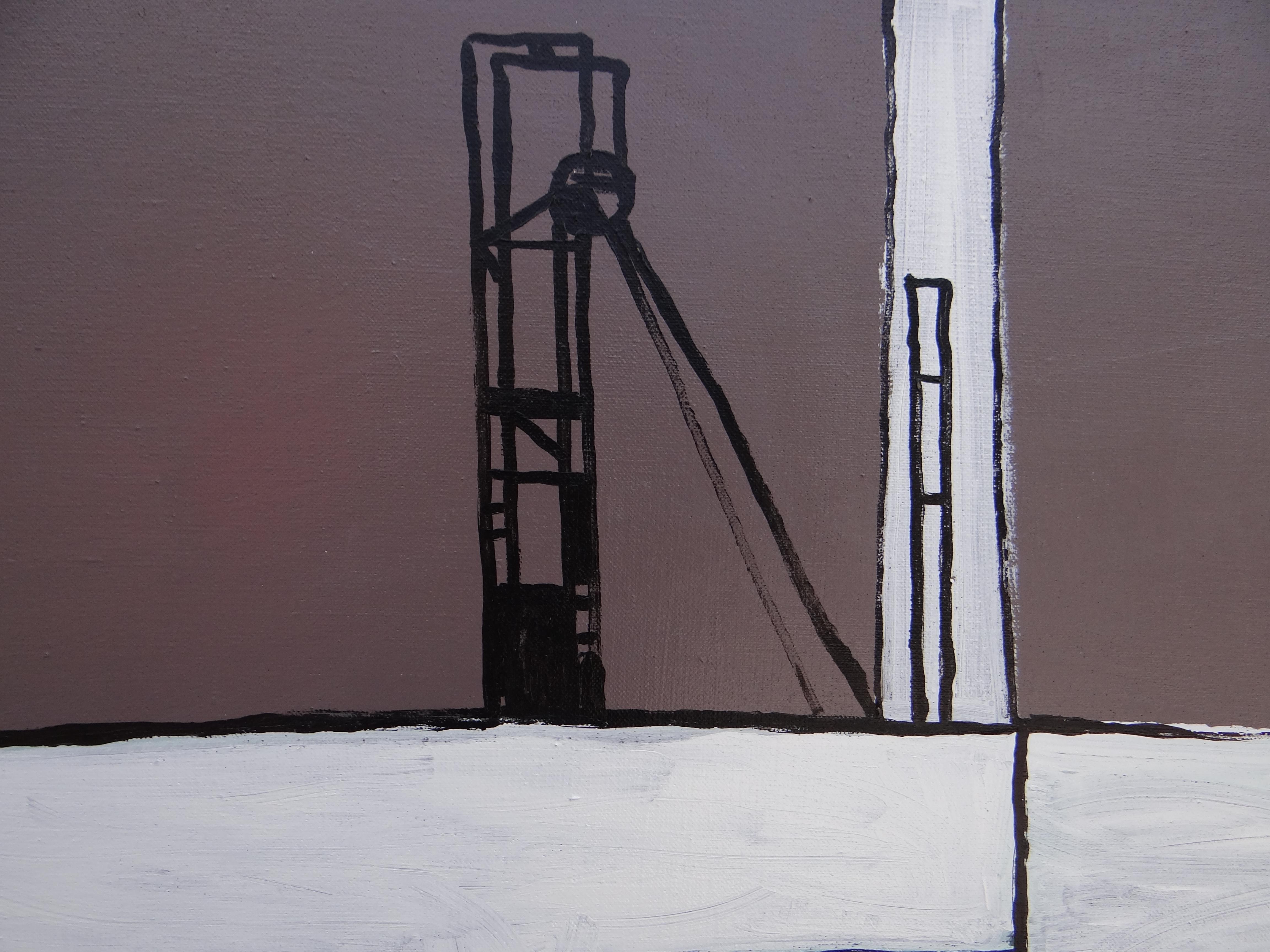 Coalmine - Pittura moderna espressiva e minimalista, formato grande - Abstract Painting Nero di Joanna Mrozowska