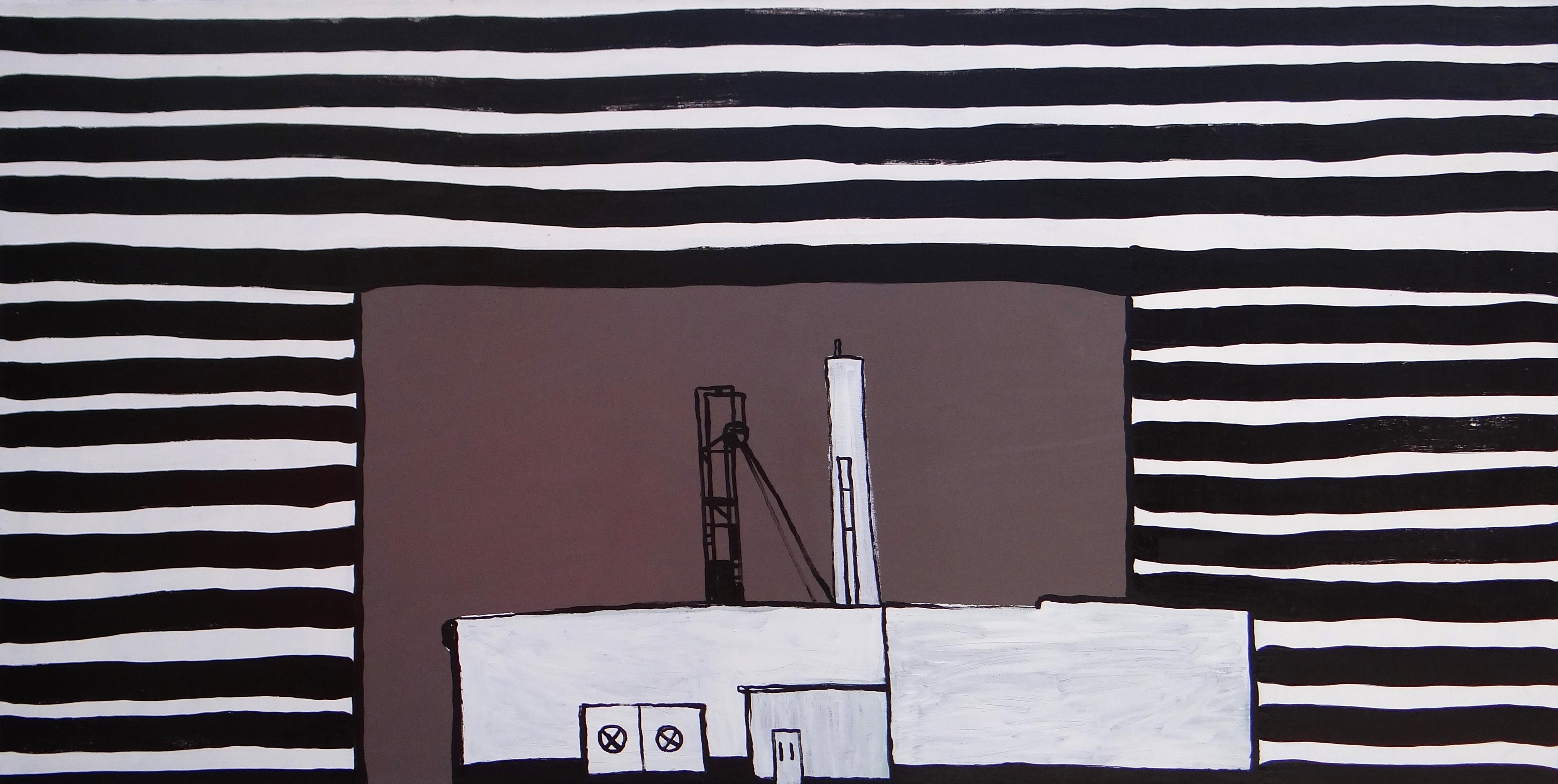 Abstract Painting di Joanna Mrozowska - Coalmine - Pittura moderna espressiva e minimalista, formato grande