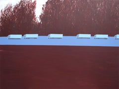 Colonna di camion 1 - Pittura di paesaggio espressiva contemporanea, Viale degli alberi
