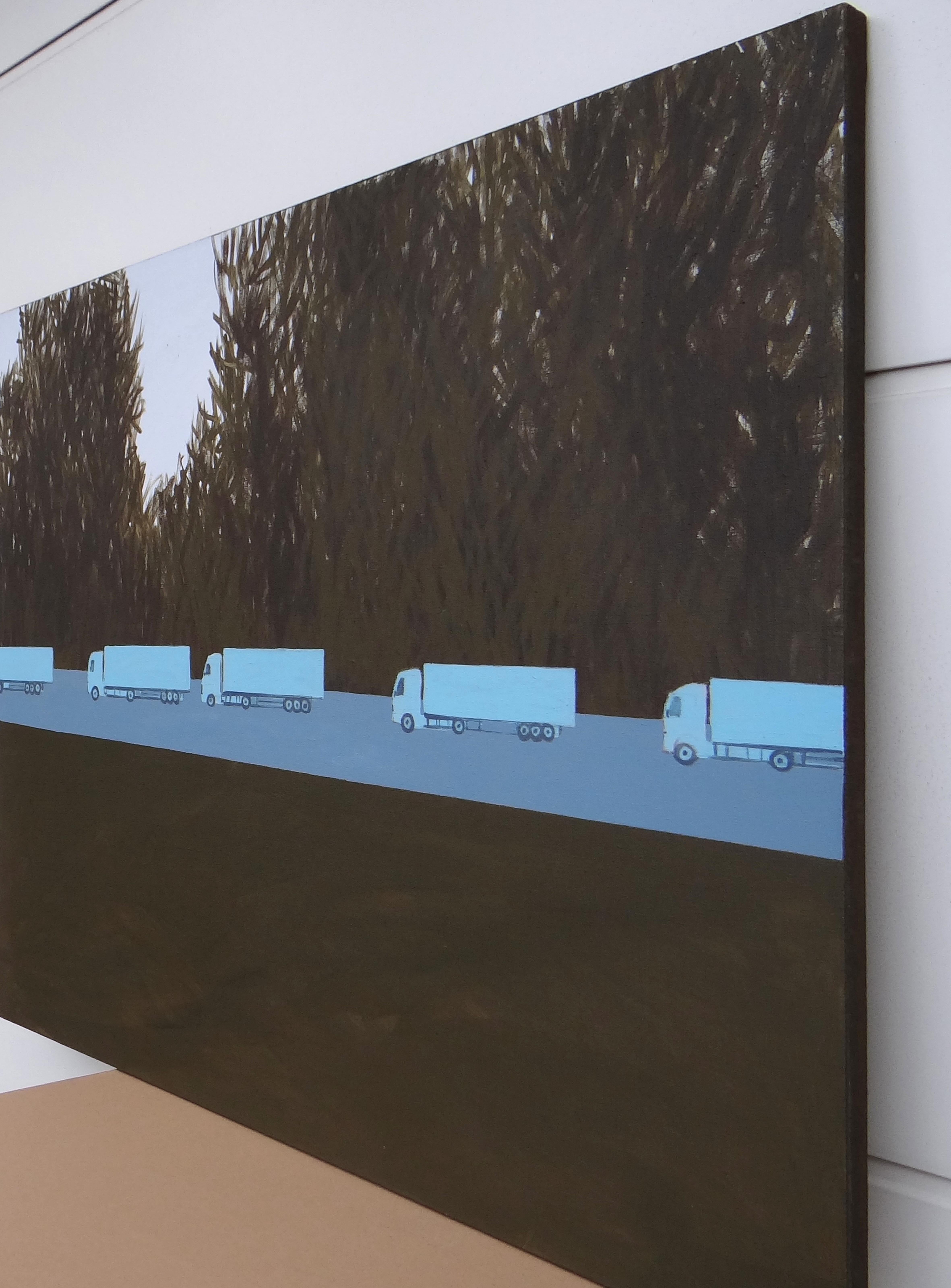 Colonne de camions 2 - Peinture expressive contemporaine de paysage, avenue des arbres - Contemporain Painting par Joanna Mrozowska