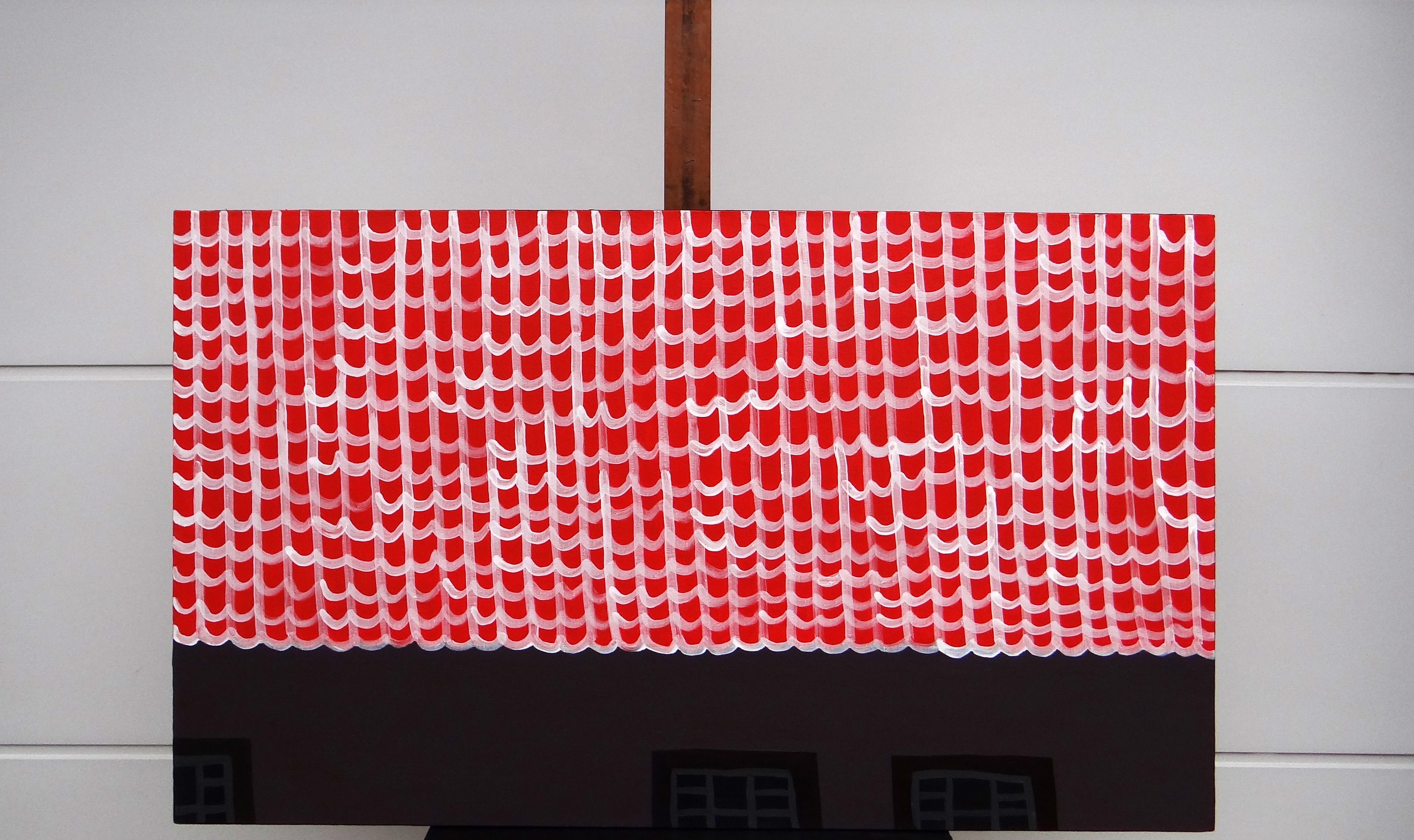 Cottage With A Red Roof -  Modern Expressive Symbolic and Minimalistic Painting For Sale 2