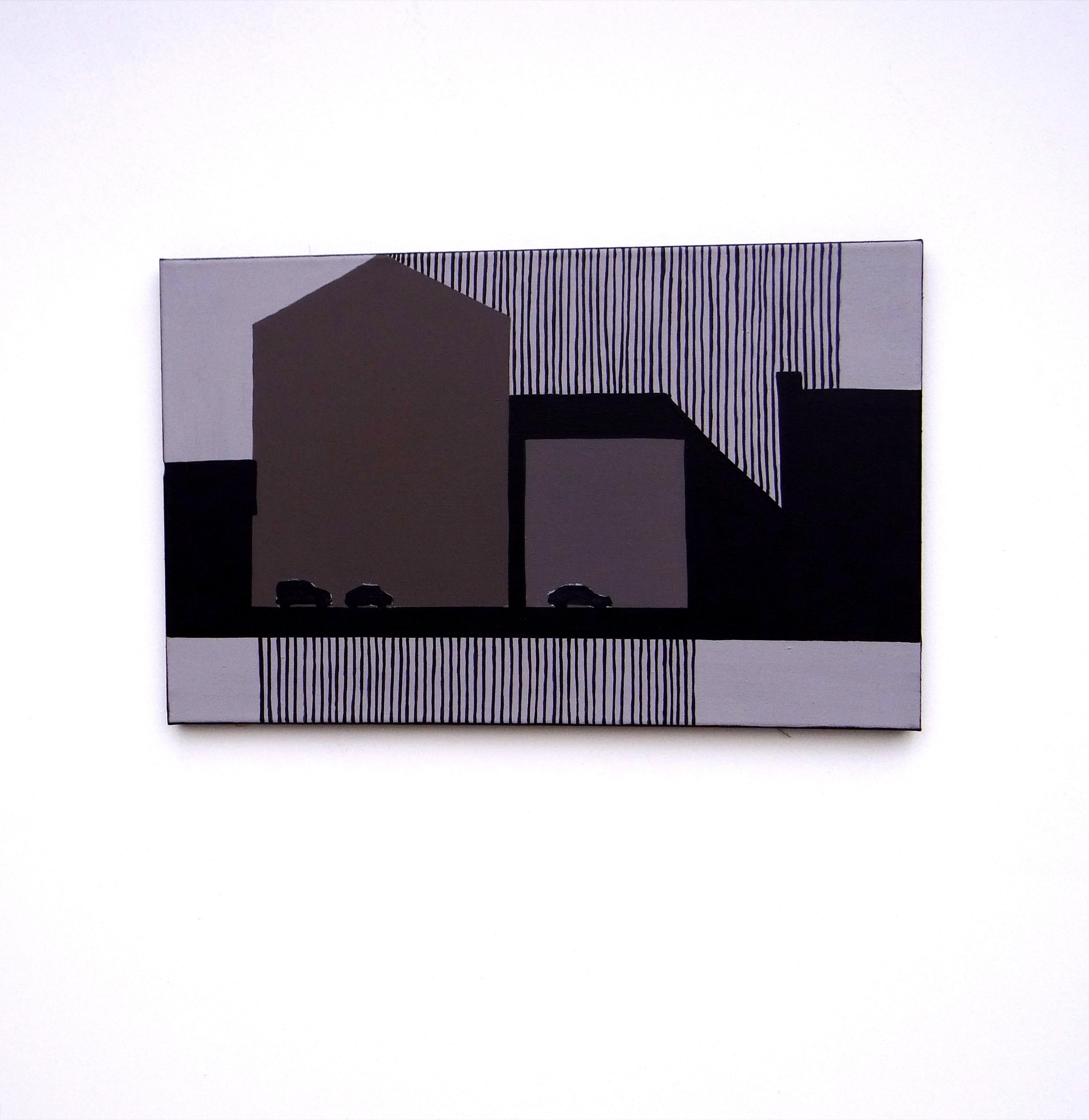 Parcheggio libero - Pittura contemporanea espressiva e minimalista - Abstract Painting Nero di Joanna Mrozowska