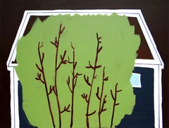 Used Green Bush -  Modern Expressive Minimalistic and Symbolic Painting, Large Format