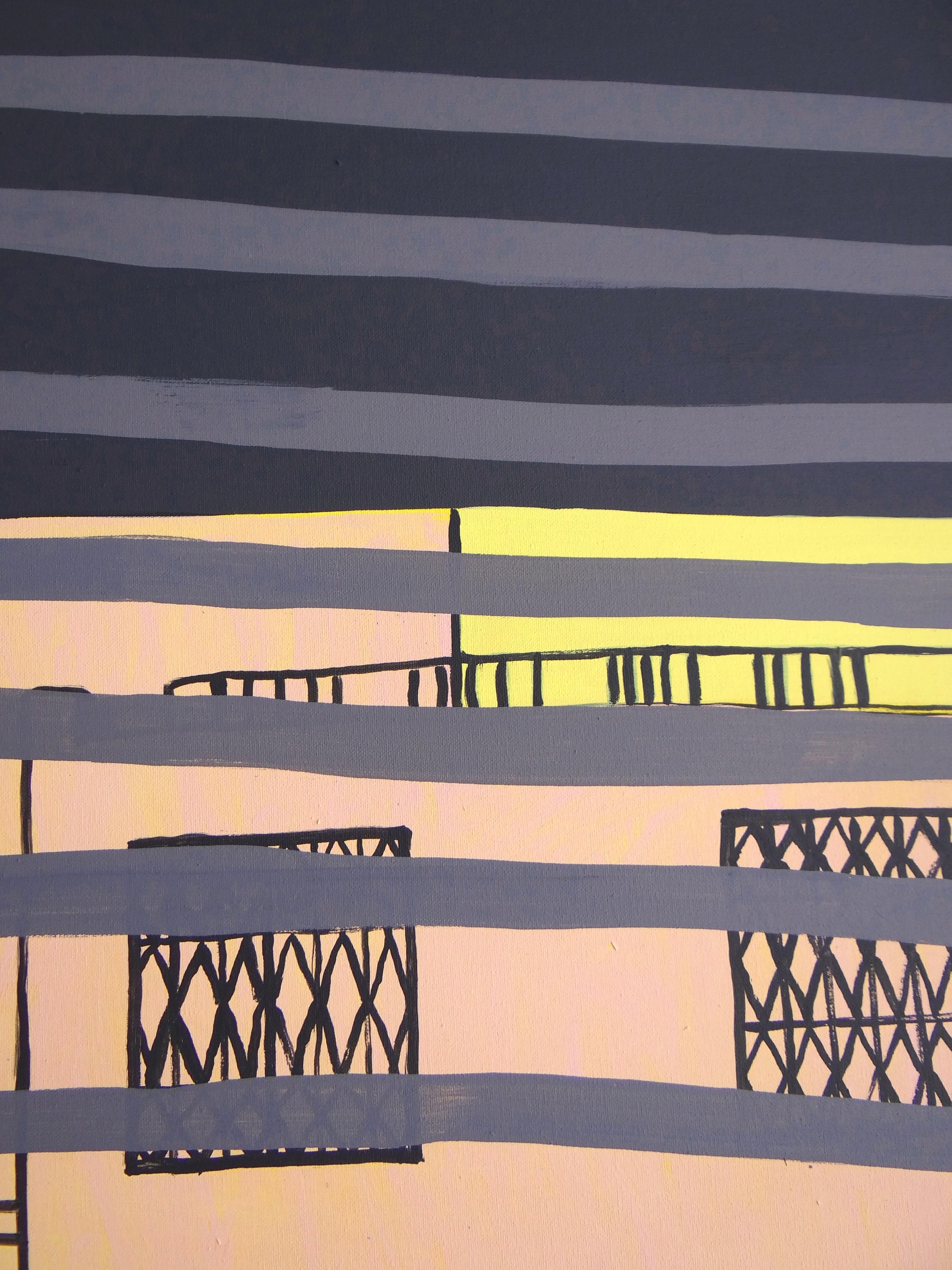 Autopista - Pintura contemporánea expresiva, simbólica y minimalista - Abstract Painting Gris de Joanna Mrozowska
