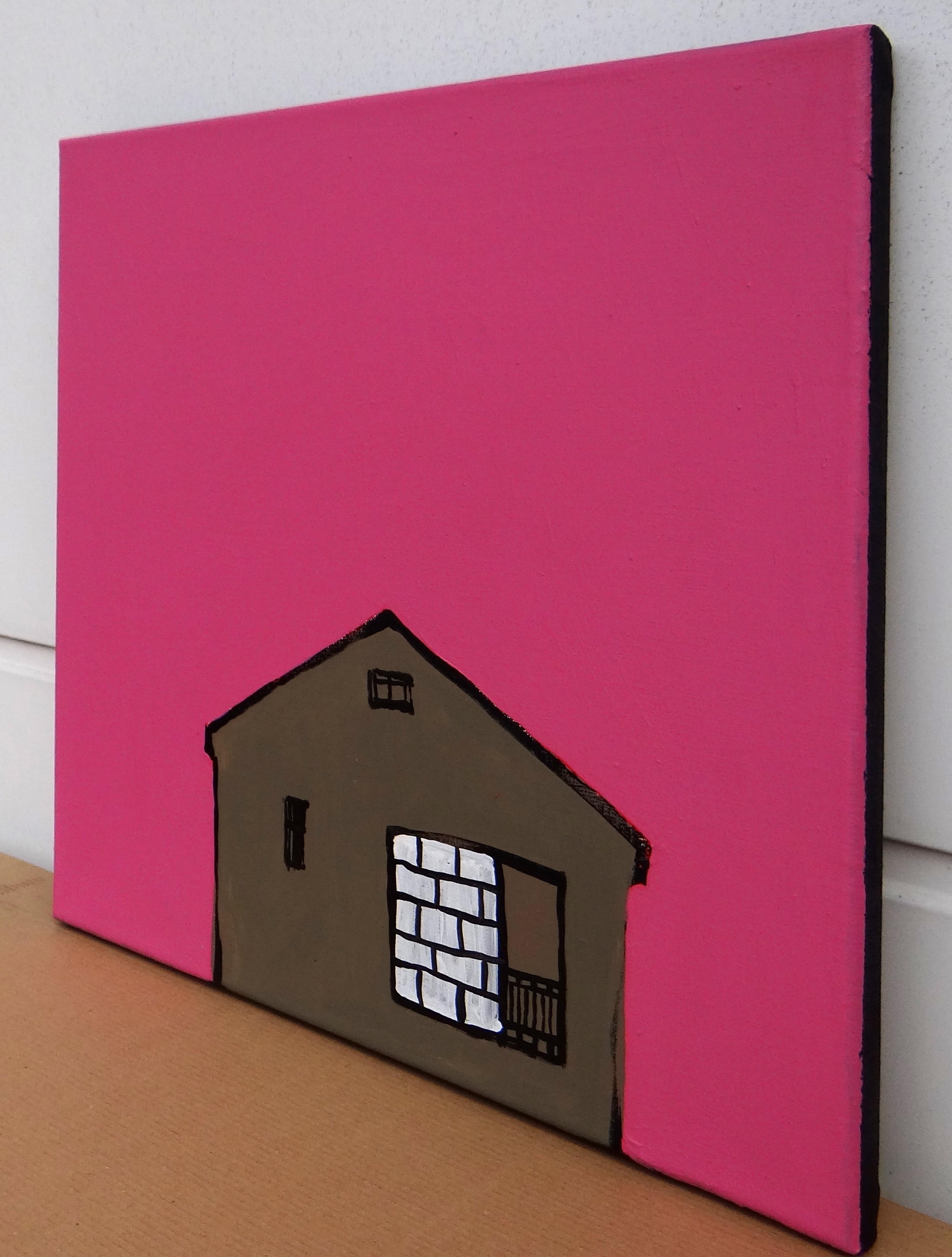 Casa in rosa  - Espressivo, simbolico e contemporaneo.  Pittura minimalista - Painting di Joanna Mrozowska