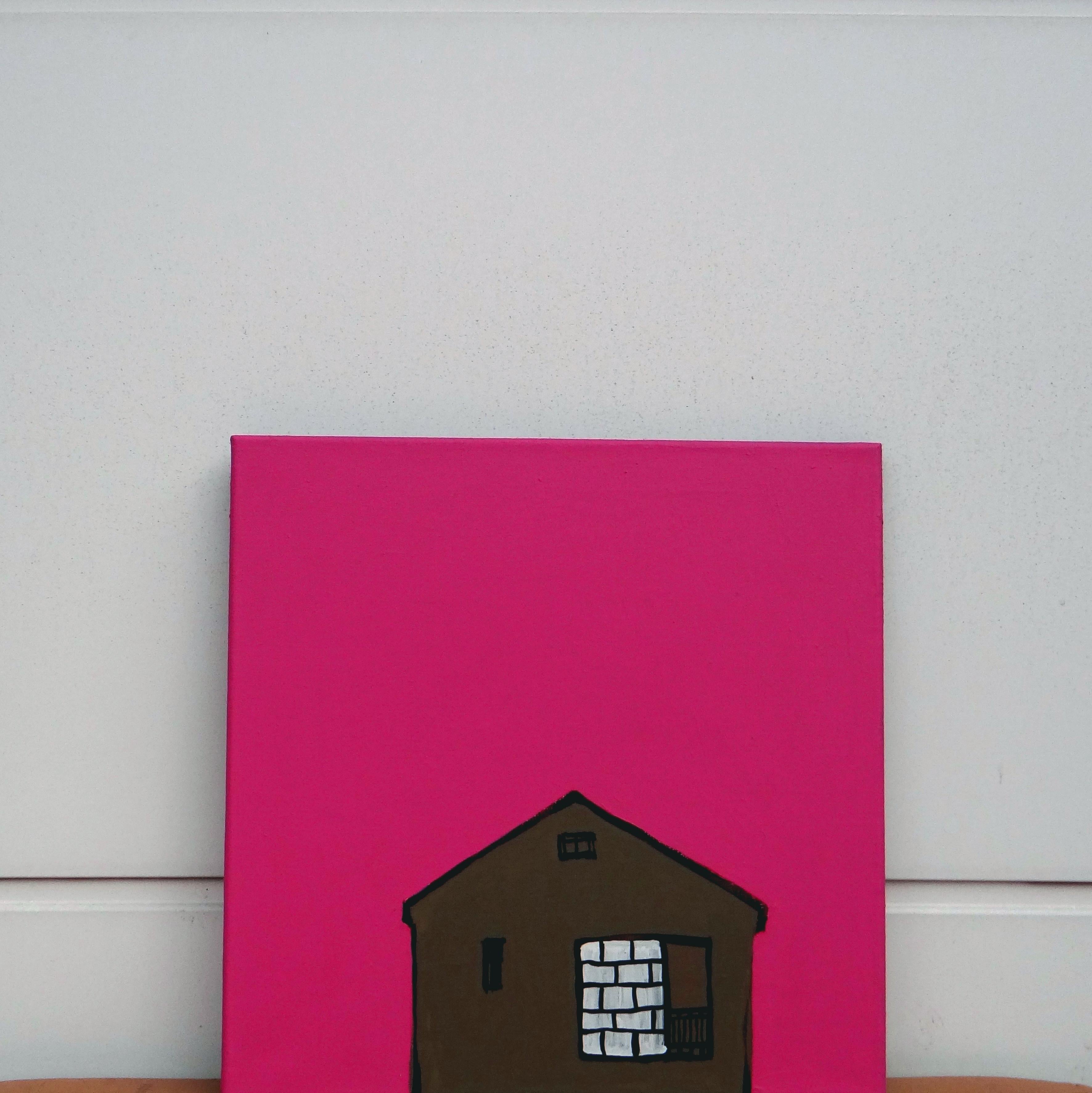 Casa in rosa  - Espressivo, simbolico e contemporaneo.  Pittura minimalista - Painting Contemporaneo di Joanna Mrozowska