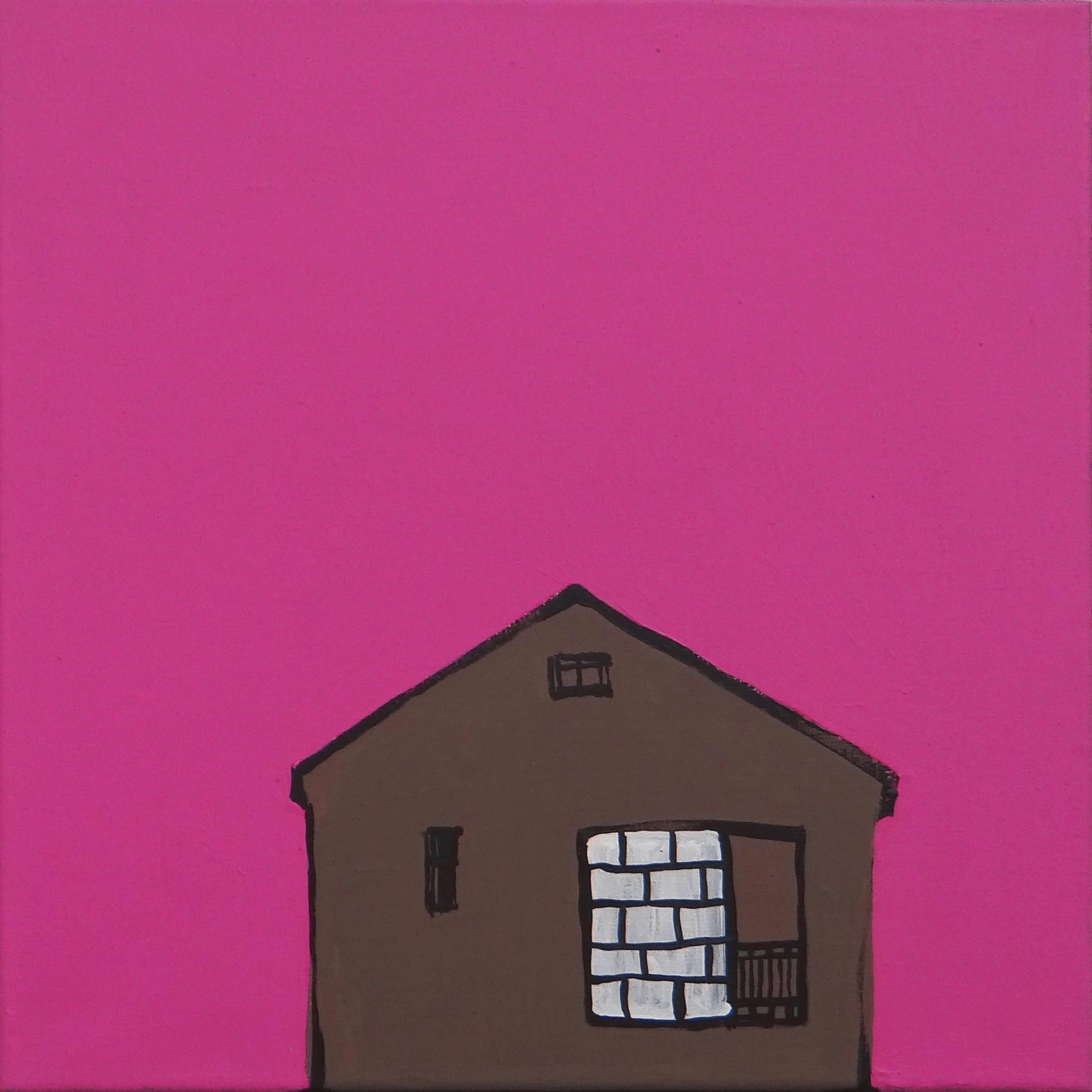 Casa in rosa  - Espressivo, simbolico e contemporaneo.  Pittura minimalista - Figurative Painting Rosa di Joanna Mrozowska