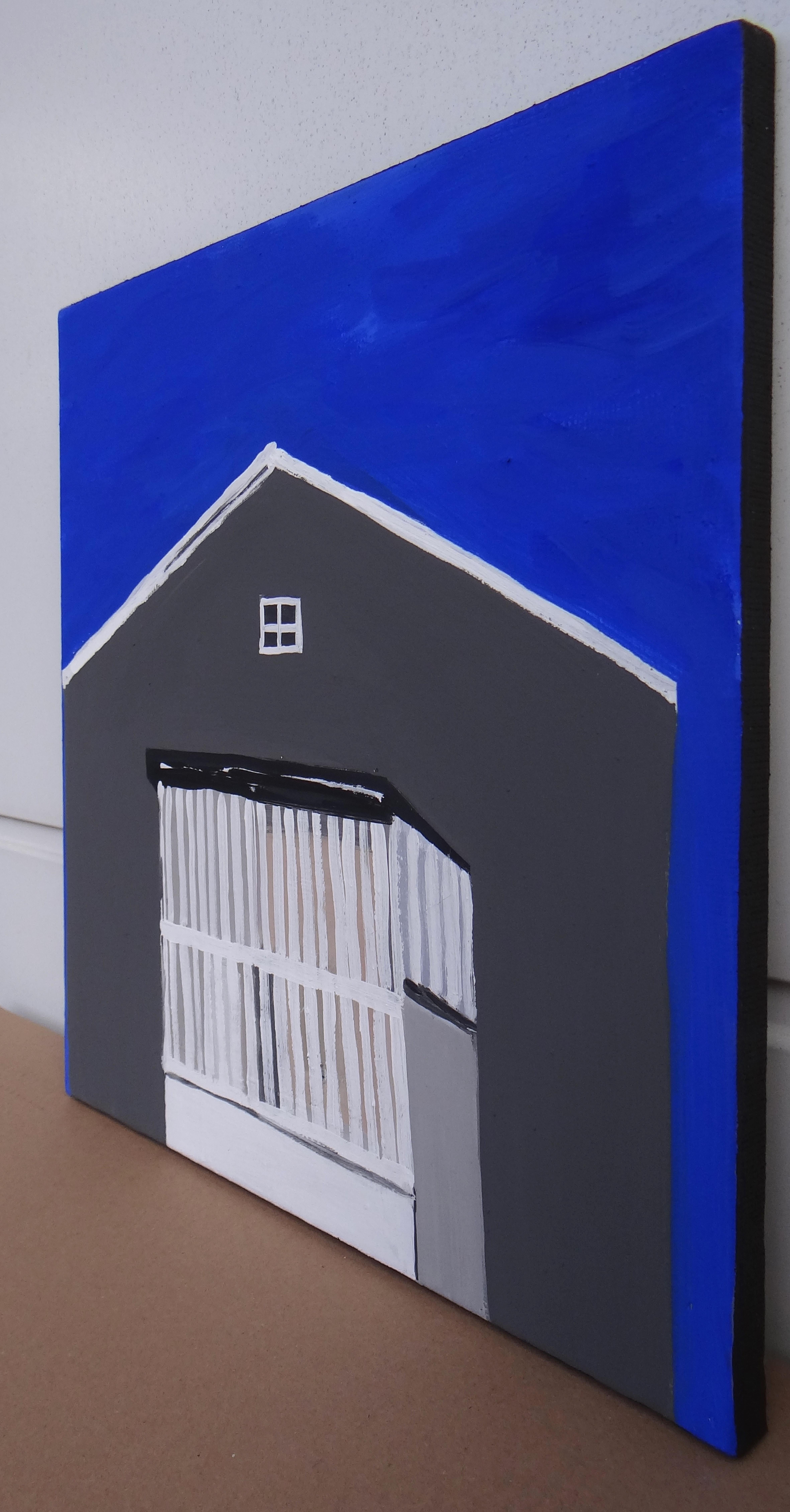 Maison avec veranda  - Expressif, symbolique et moderne  Peinture minimaliste - Contemporain Painting par Joanna Mrozowska