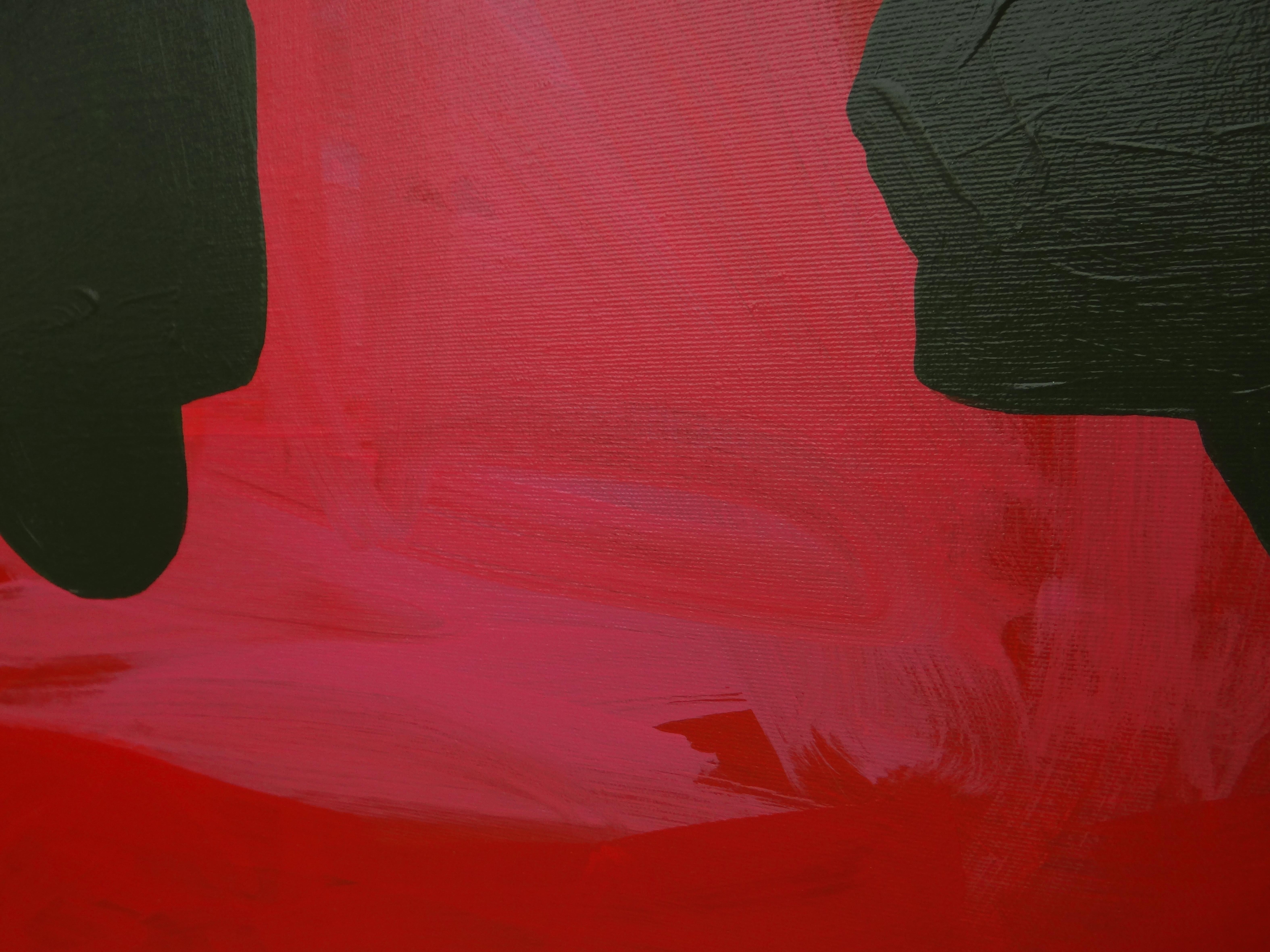 Nella foresta - Pittura simbolica espressiva contemporanea - Abstract Painting Rosso di Joanna Mrozowska