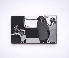 On The Bus - Contemporary Expressive, Symbolic Black-White Painting