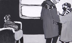 On The Bus - Peinture contemporaine expressive et symbolique en noir et blanc