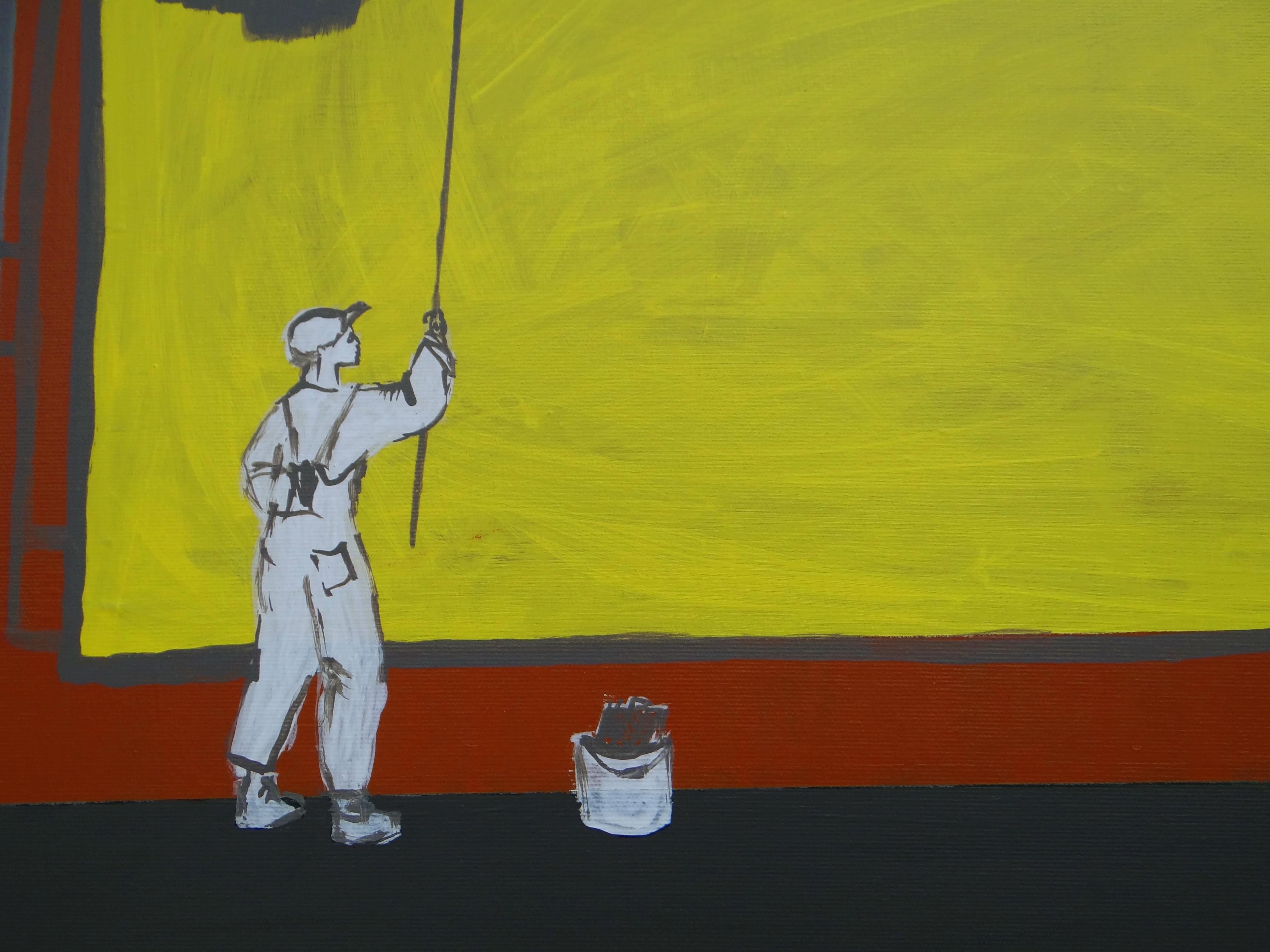 Pintar gris es seguro - Pintura moderna expresiva simbólica y minimalista - Figurative Painting Gris de Joanna Mrozowska
