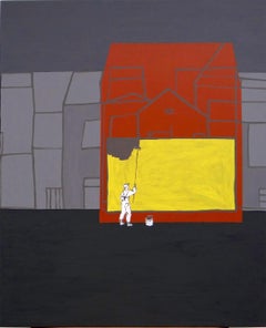 Gemälde in Grau ist sicher - Modernes expressionistisches, symbolisches und minimalistisches Gemälde