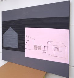 Pink Backyard - Contemporary Expressive Symbolic and Minimalistic Painting