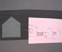 Pink Backyard - Contemporary Expressive Symbolische und Minimalistische Malerei