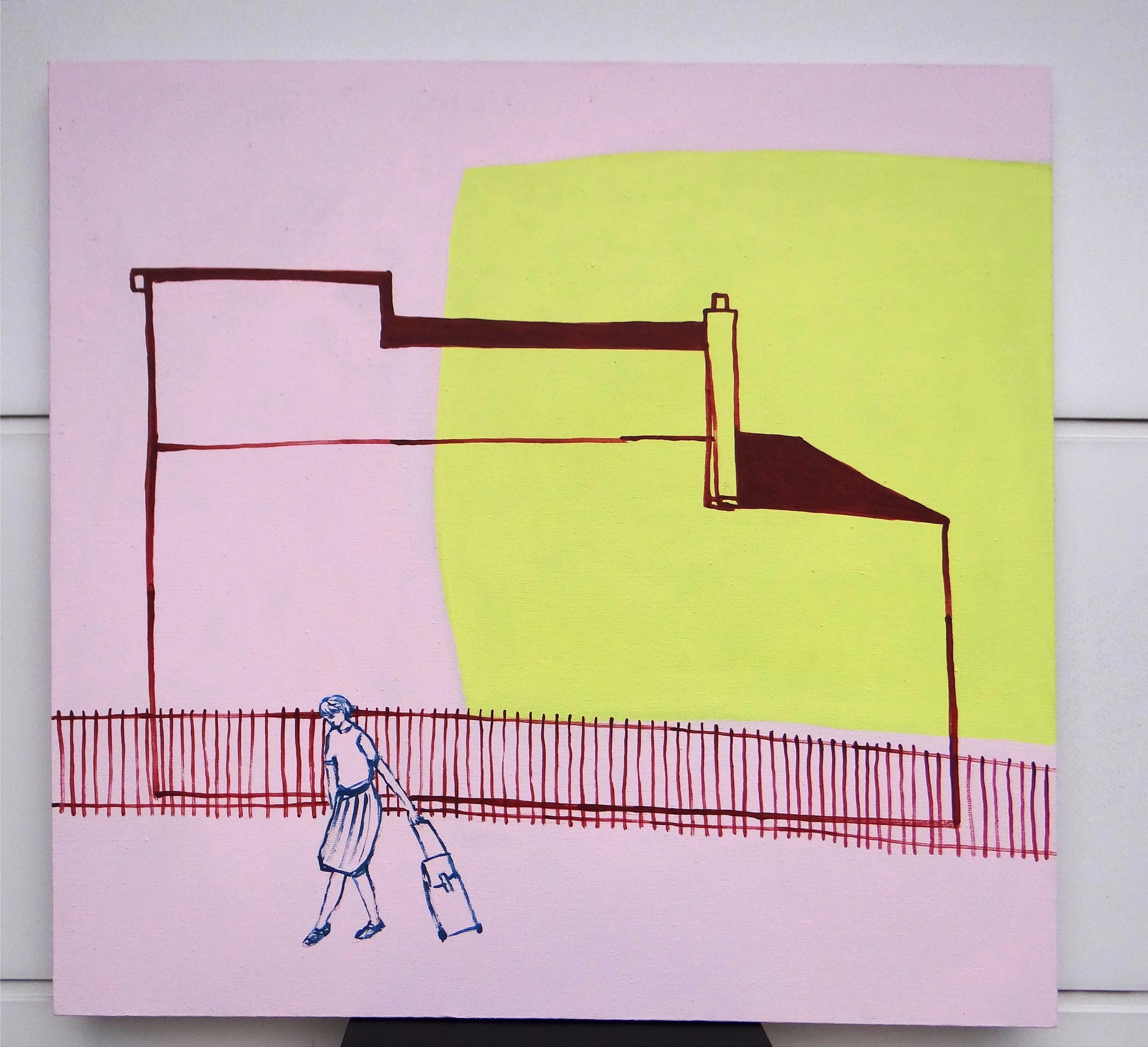 Carte postale de Zacisze - Peinture contemporaine expressive et minimaliste - Painting de Joanna Mrozowska