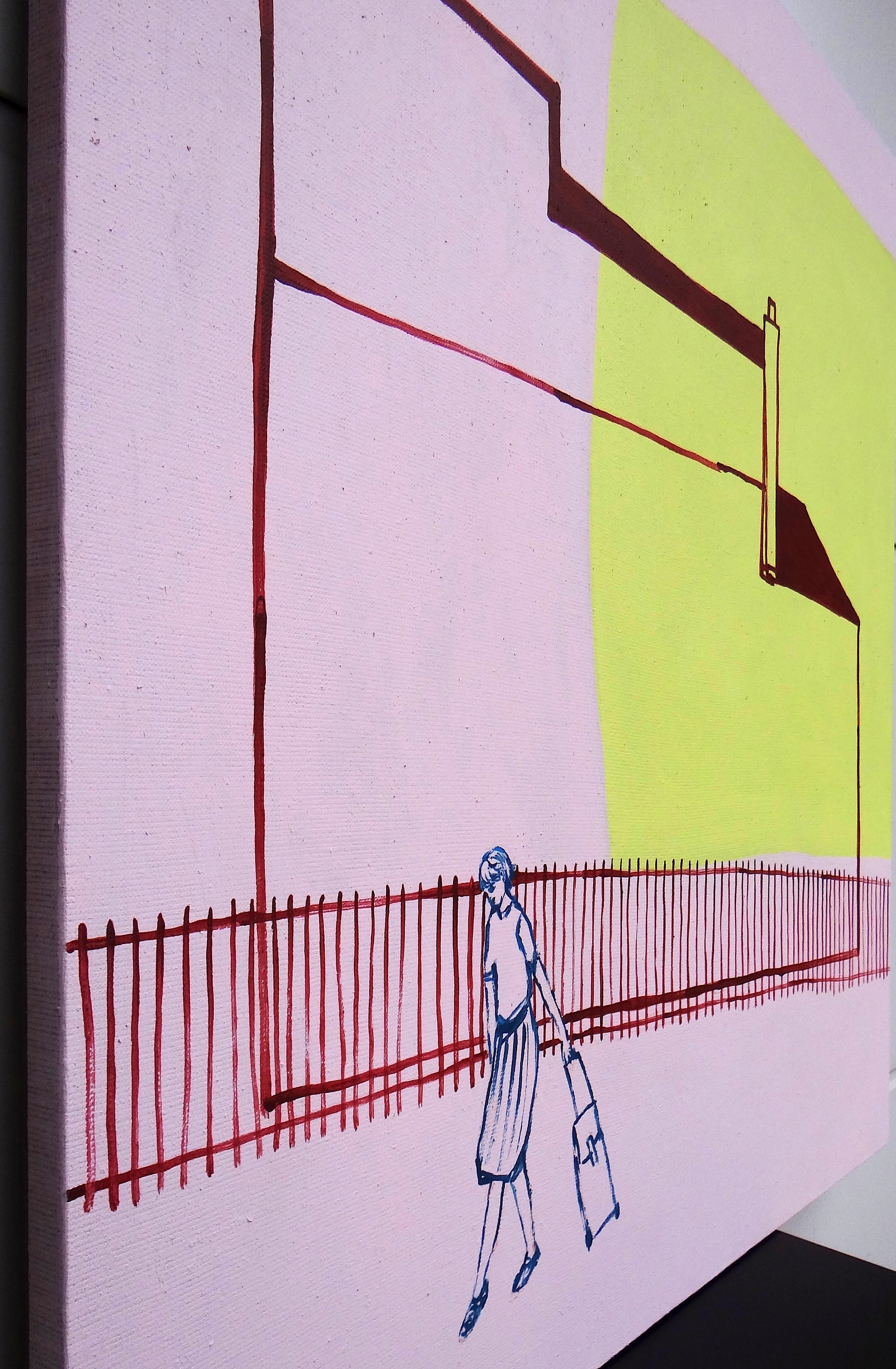 Carte postale de Zacisze - Peinture contemporaine expressive et minimaliste - Contemporain Painting par Joanna Mrozowska
