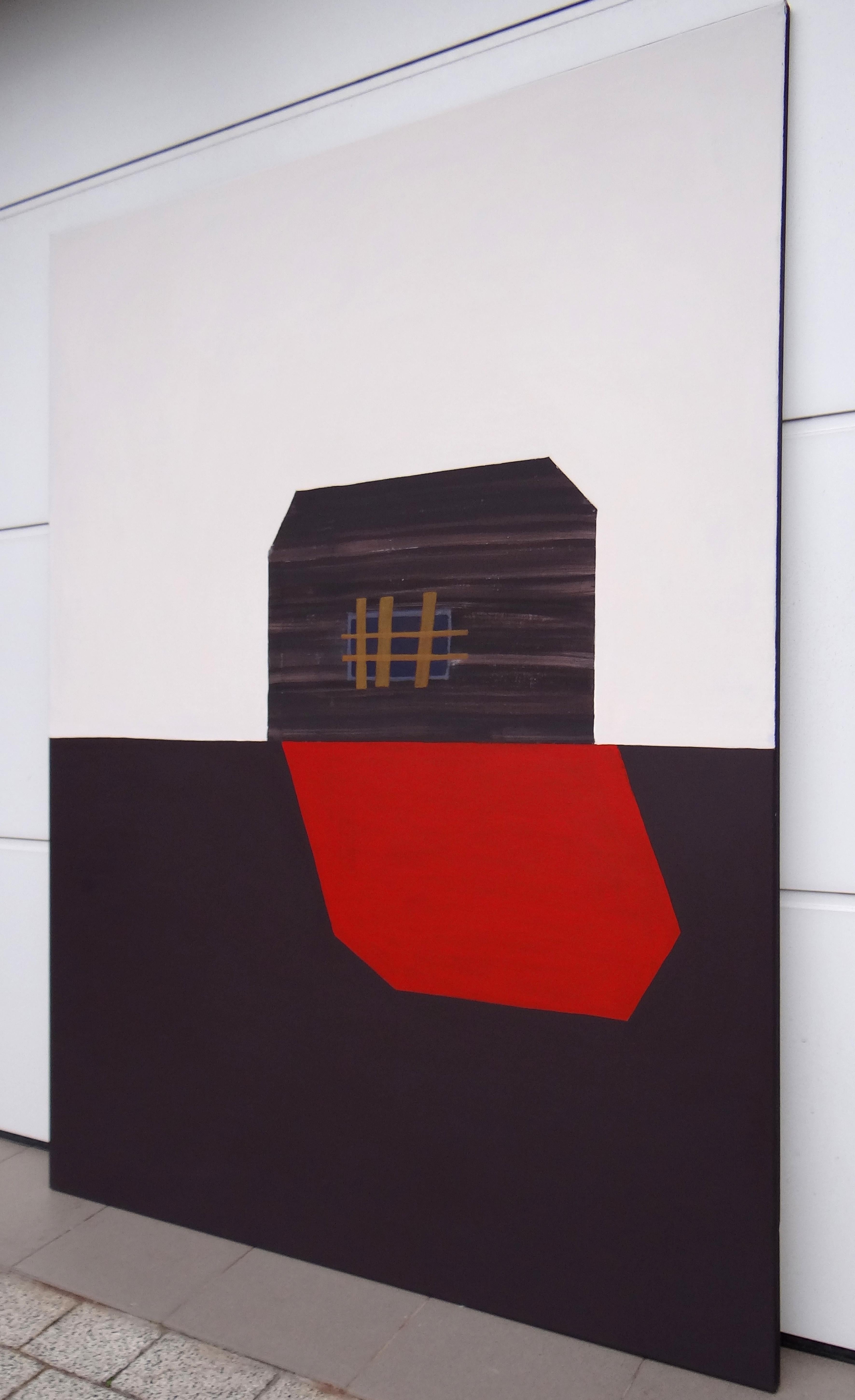 Roter Schatten  Modernes expressionistisches, minimalistisches Gemälde, großformatig – Painting von Joanna Mrozowska