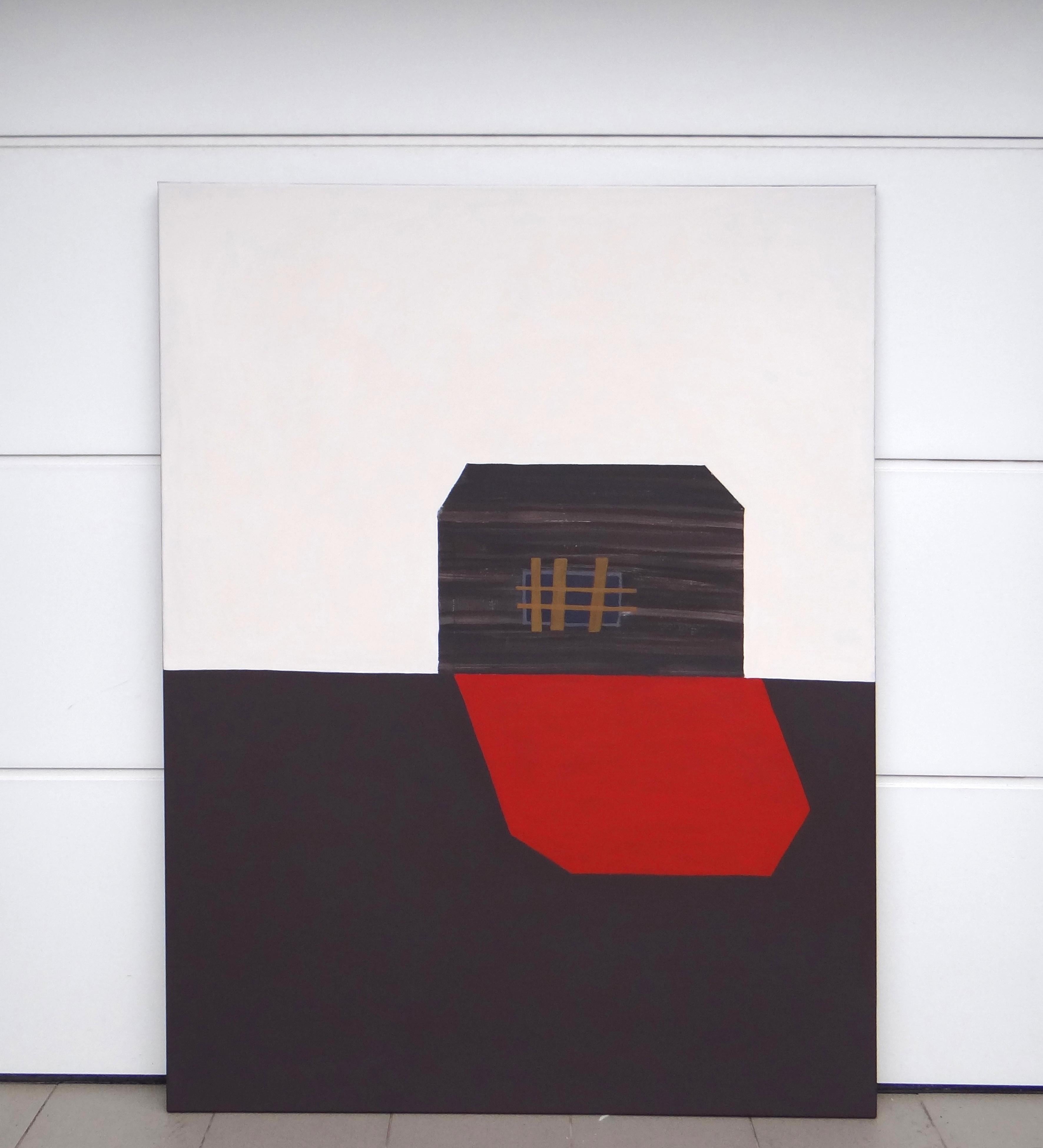 Roter Schatten  Modernes expressionistisches, minimalistisches Gemälde, großformatig (Zeitgenössisch), Painting, von Joanna Mrozowska