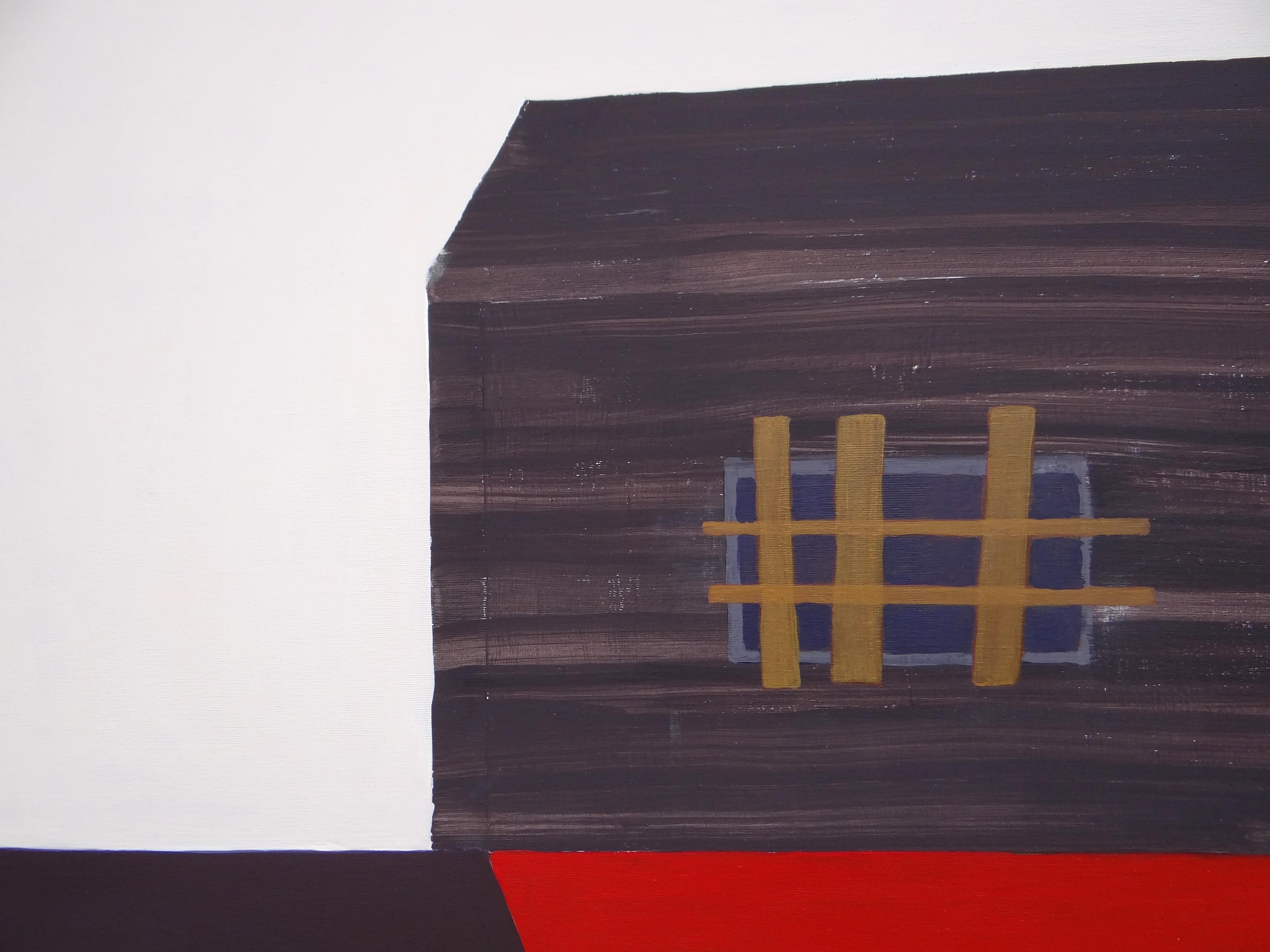 Red Shadow  - Modern Expressive Minimalistic Painting, Large Format For Sale 2