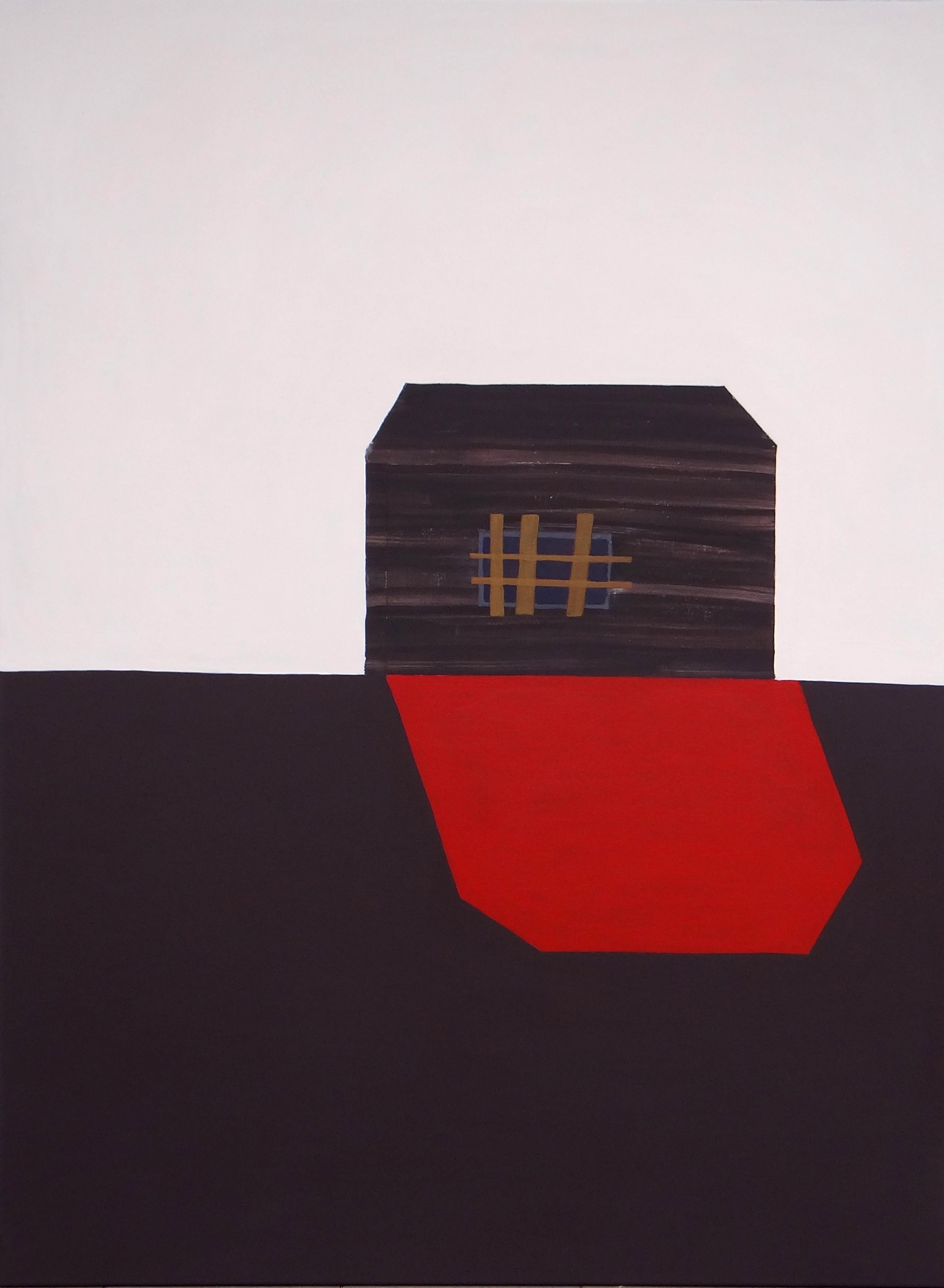 Red Shadow  - Modern Expressive Minimalistic Painting, Large Format