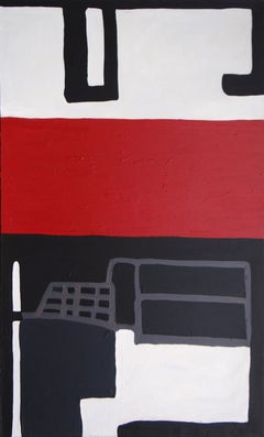 RED STREET - Peinture à l'huile contemporaine expressive, symbolique et minimaliste
