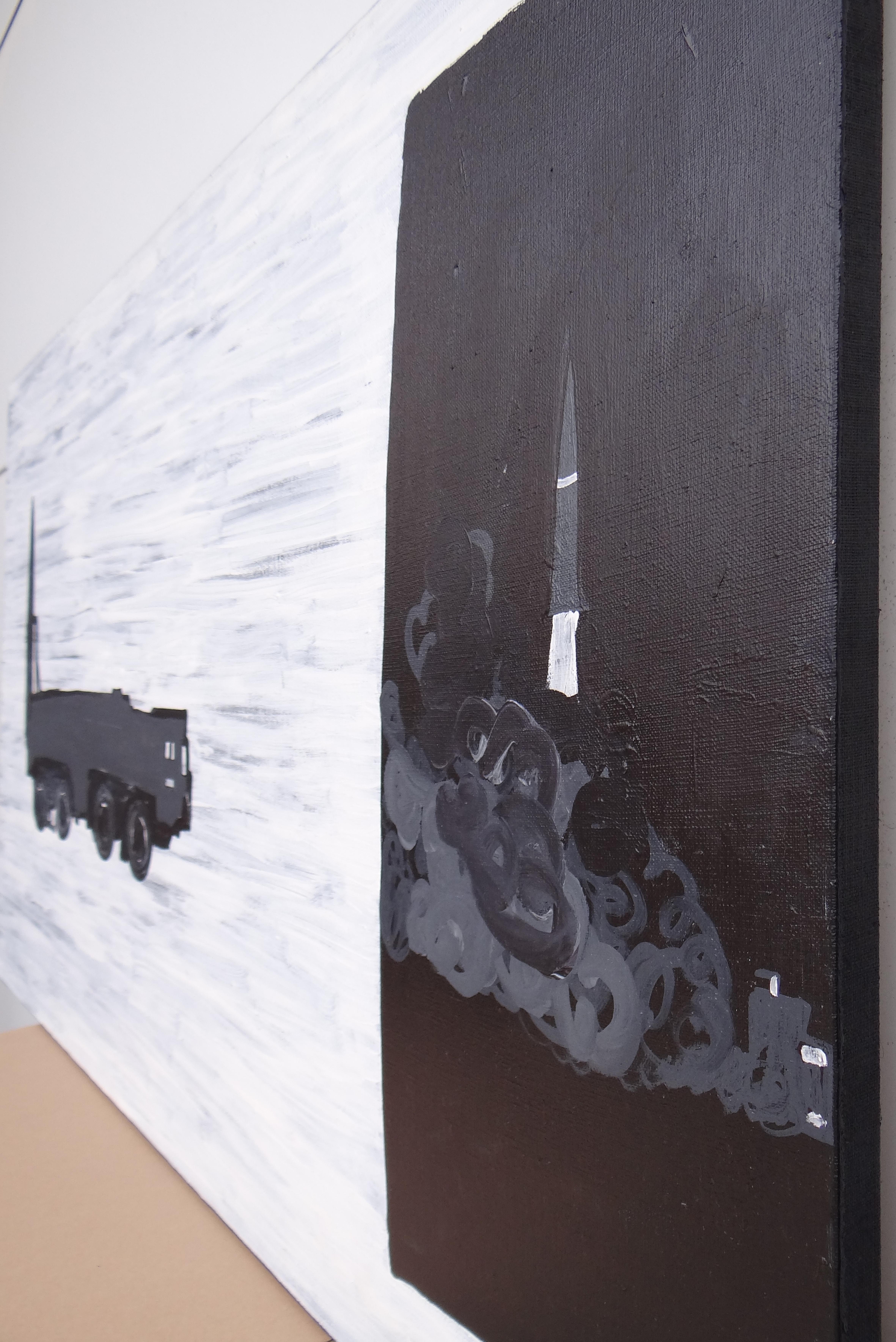 Rocket Launcher - Contemporary Expressive Symbolic and Minimalistic Painting For Sale 1