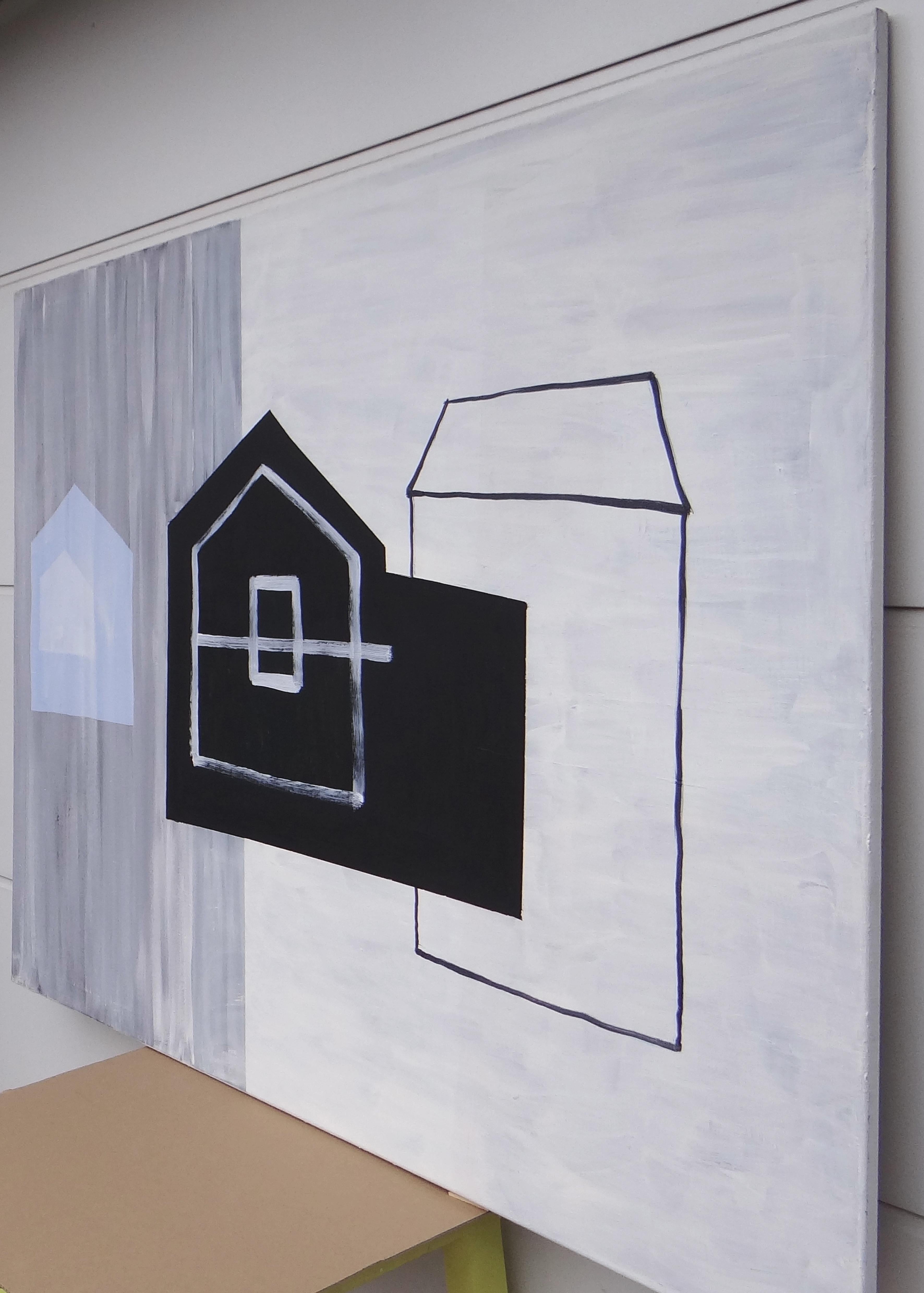 Snow Roofs  1 - Modern Expressive Minimalistic Painting, Large Format - Gray Abstract Painting by Joanna Mrozowska