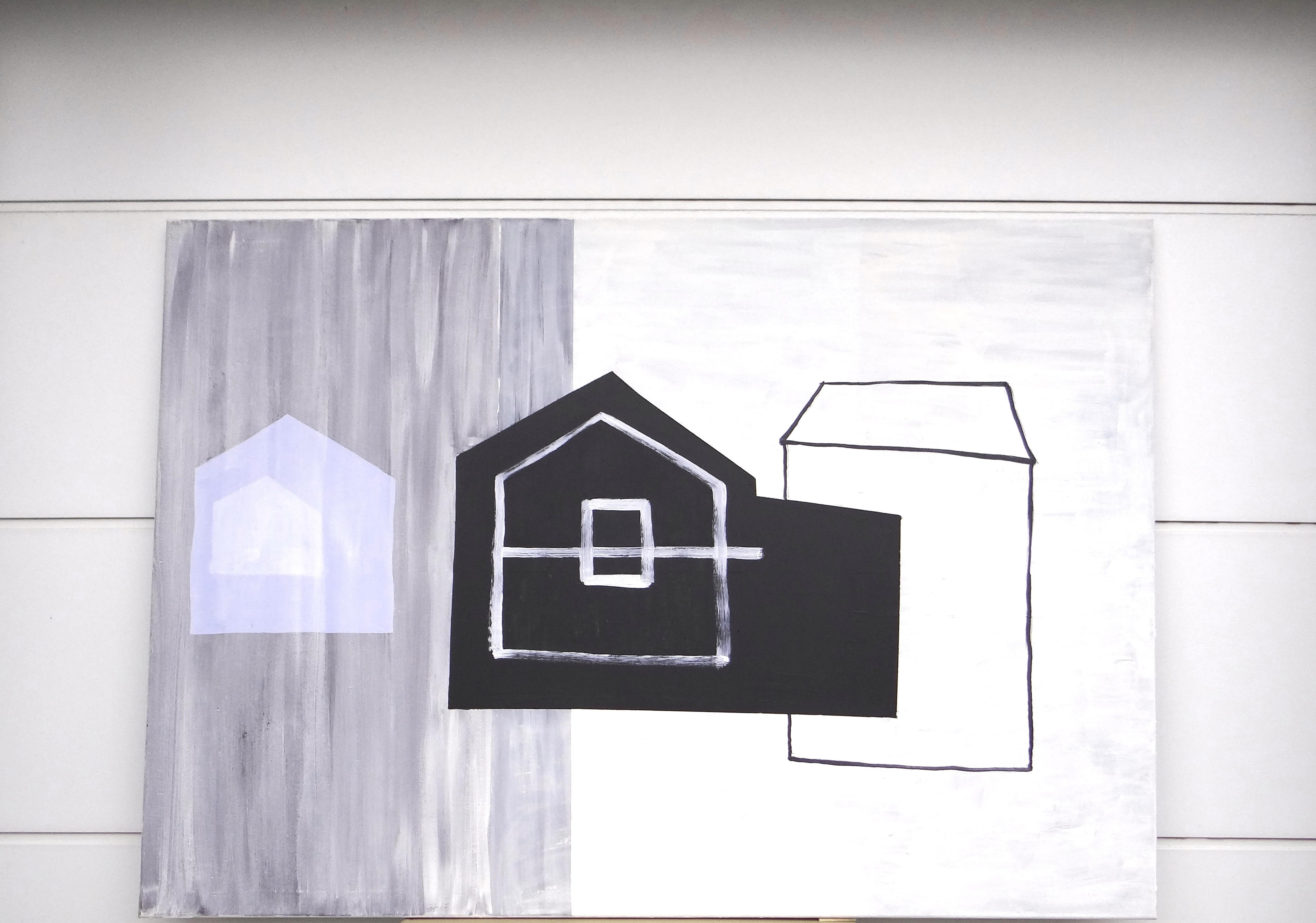 Snow Roofs  1 - Modern Expressive Minimalistic Painting, Large Format For Sale 1
