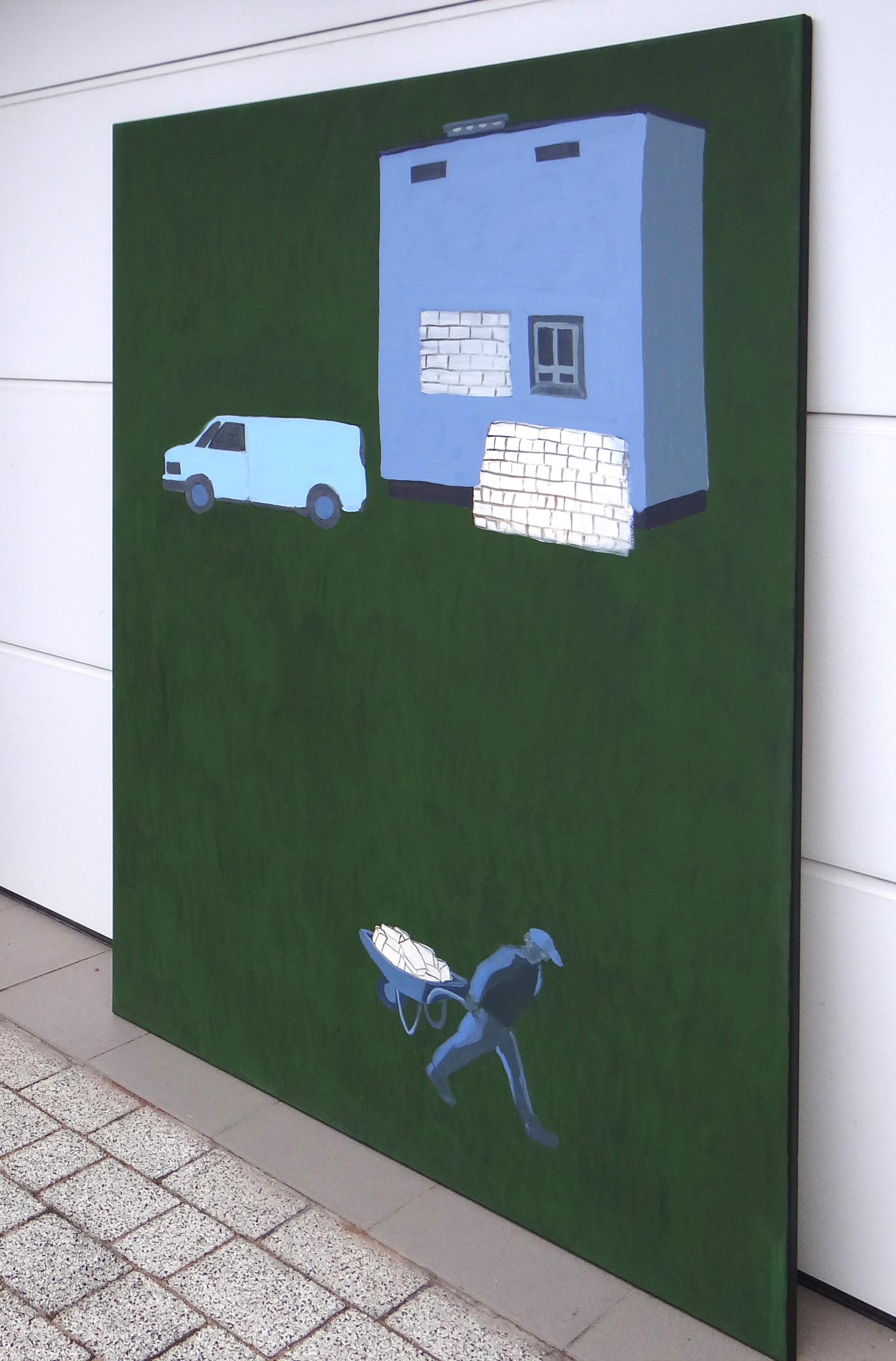 Snow Roofs 2  - Modern Expressive Minimalistic Painting, Large Format - Black Figurative Painting by Joanna Mrozowska